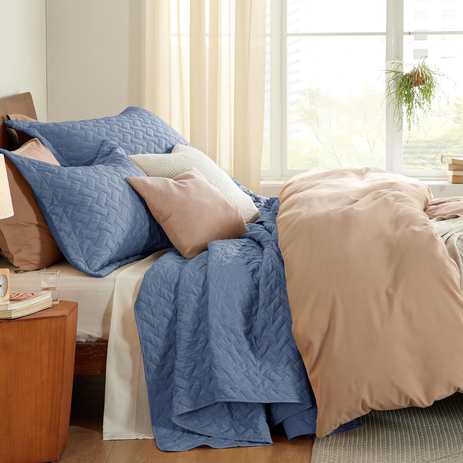 Bedsure Quilts Queen Size - Lightweight Bedspreads Queen Size with Basket Weave Pattern, Soft Quilt Bedding Set, Mineral Blue Comforter Set Coverlet for All Seasons with 2 Pillow Shams (90" x 96")