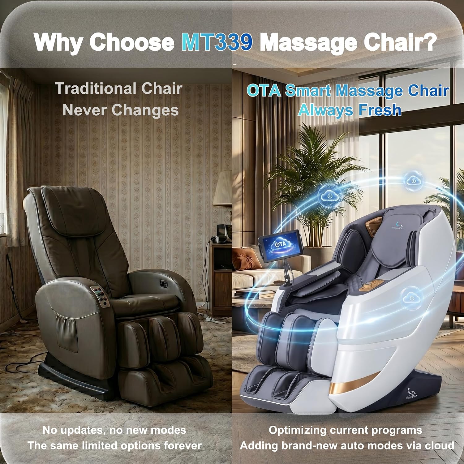 MassaMAX 2026 4D Massage Chair, Full Body Recliner with OTA Cloud Tech, Deep Yoga Stretch, 27 Auto Modes, 55" SL Track, APP & AI Voice Control, Auto Footrest, Zero Gravity, and Heating for Relaxation