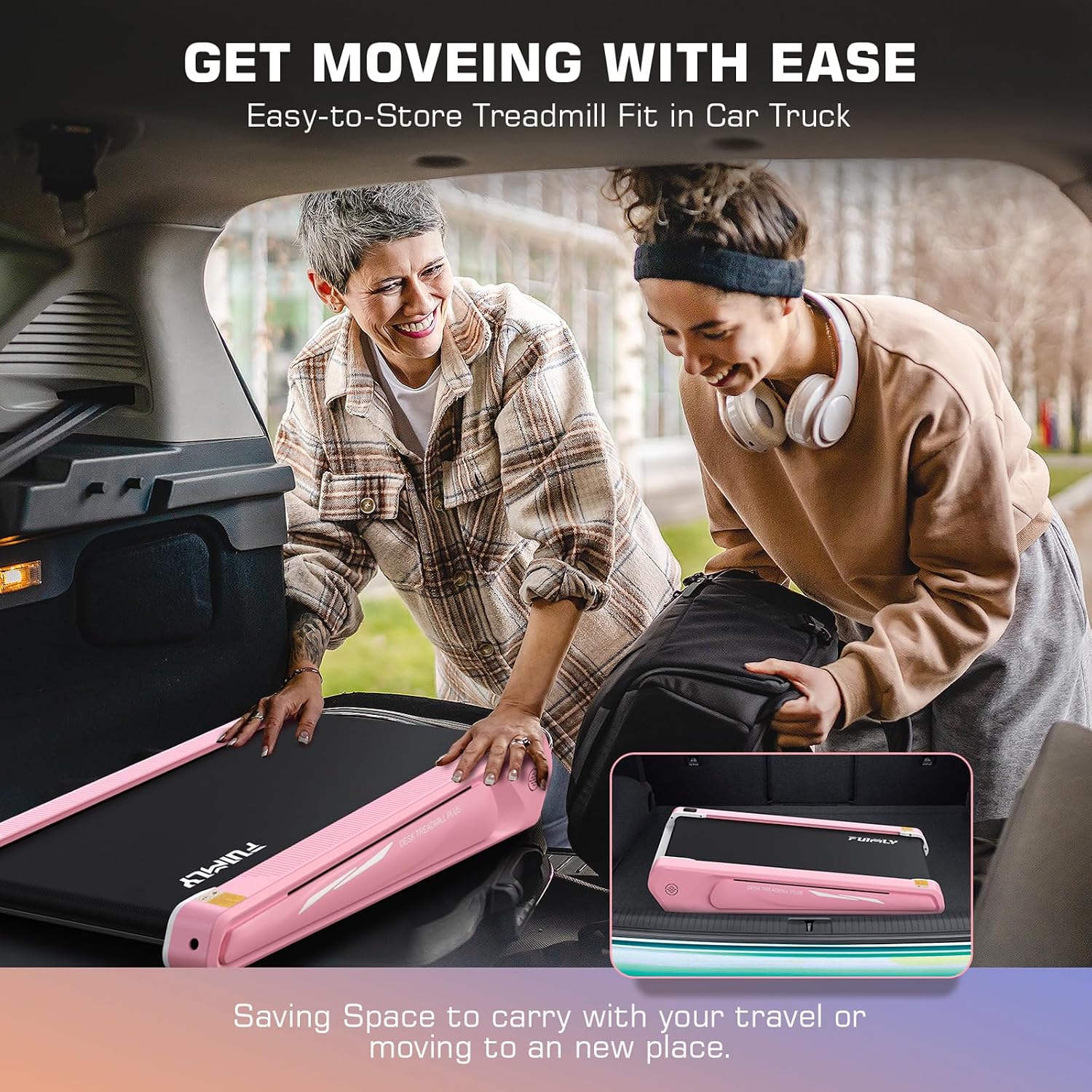 FUNMILY Smallest Walking Pad with 5% Incline, 2 in 1 Under Desk Treadmill for Home Office, 2.5 HP Mini Compact Walking Treadmill, Installation-Free/300lbs Weight Capacity/Unique Lighting Design
