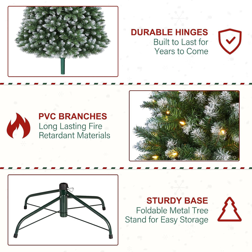 7.5 ft Lighted Artificial Christmas Tree, 350 Warm White Lights, 1446 PVC Branch Tips, Premium Stand, Easy Assembly for Indoor Holiday Decorating