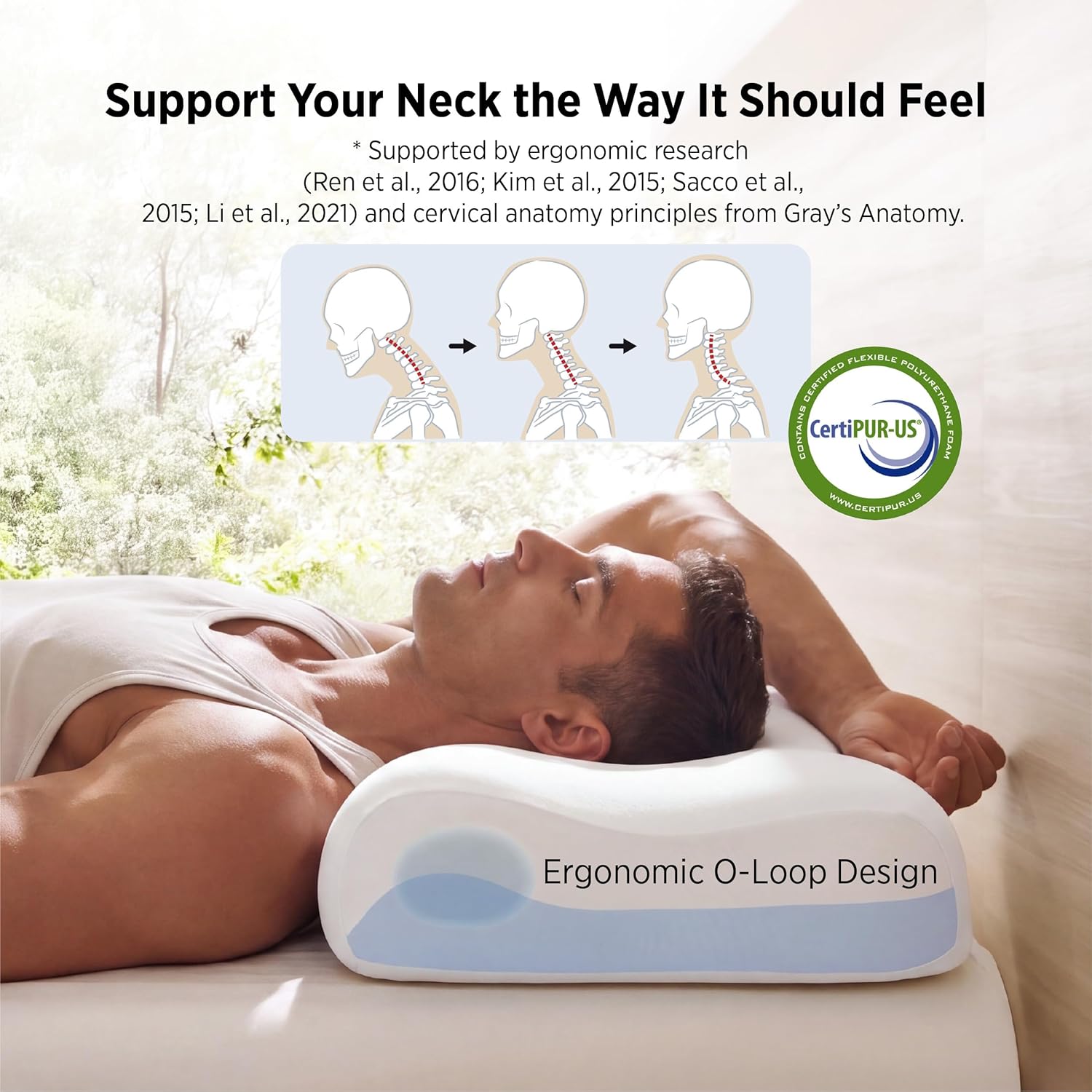 Bedsure Cervical Neck Pillow - Memory Foam Pillows for Ergonomic Orthopedic Pillow for Neck Pain Relief, Double - Sided Design Shape Gently Cradles Head & Provides for Side & Back Sleepers