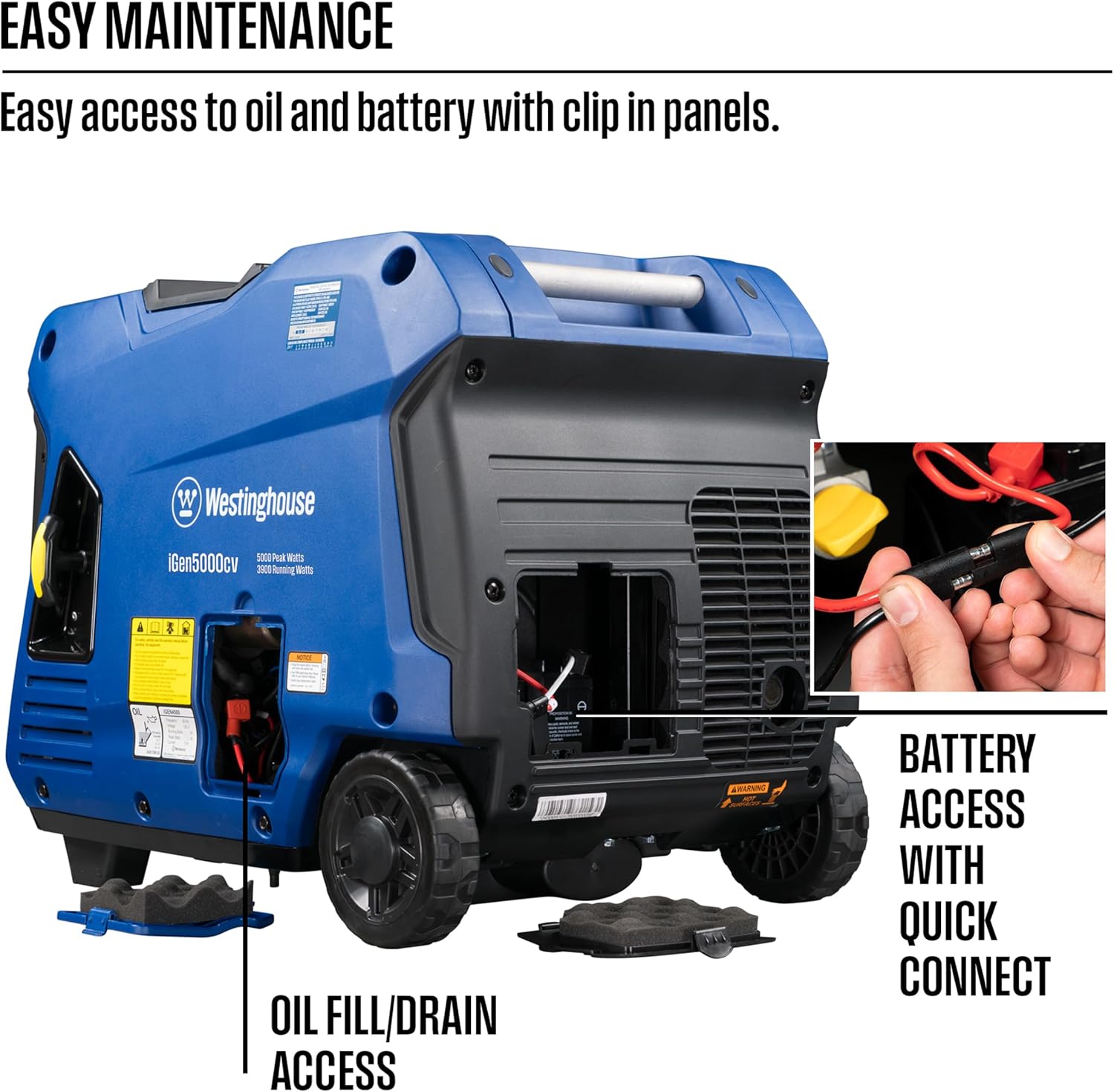 Westinghouse 5000 Peak Watt Super Quiet Portable Inverter Generator, Wheel & Handle Kit, RV Ready 30A Outlet, Gas Powered, CO Sensor, Parallel Capable,Blue