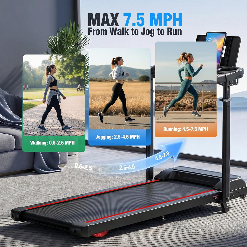 Treadmill with Desk Workstation & Adjustable Height, 450 lbs Weight Capacity, Folding Incline Treadmill with Handle Bar, Portable Ultra-Quiet 3.5HP Walking Pad Treadmill with Desktop for Home Office
