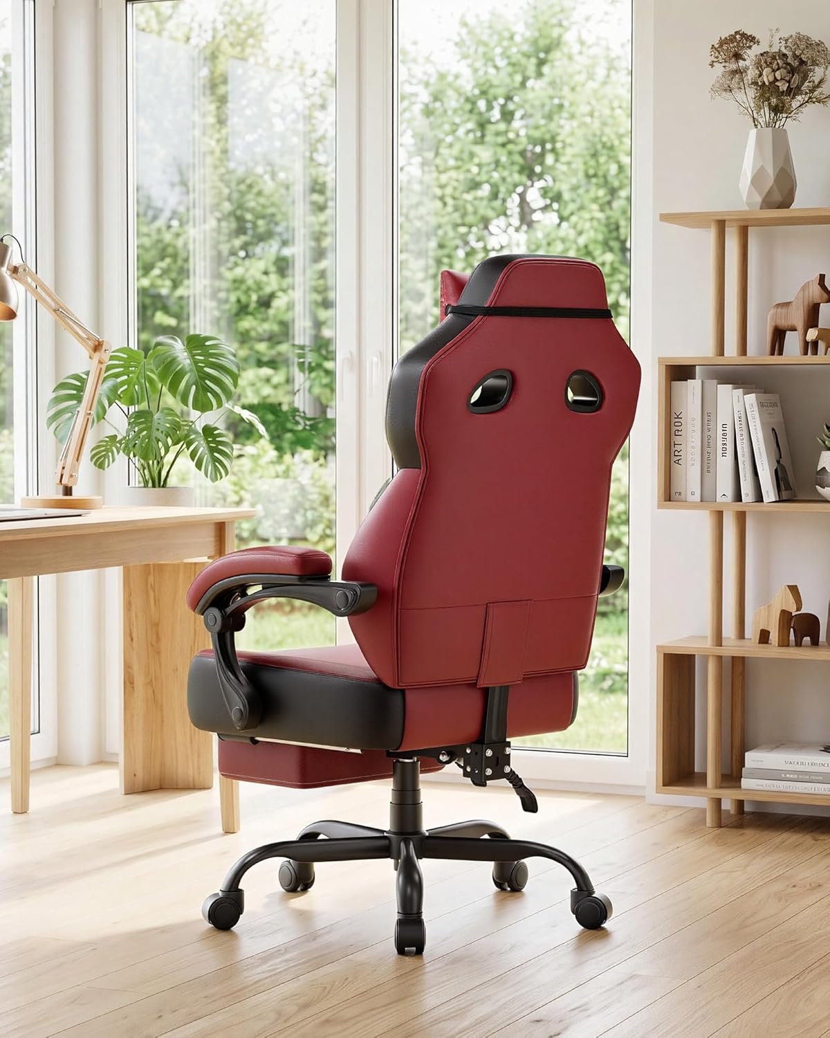GTPLAYER Big & Tall Gaming Chair, 90°-155° Adjustable Reclining Office Seat with Footrest, Ergonomic Comfy Computer Desk Chair for Adults, Home Office Gaming Study Use, Wine Red (Leather)