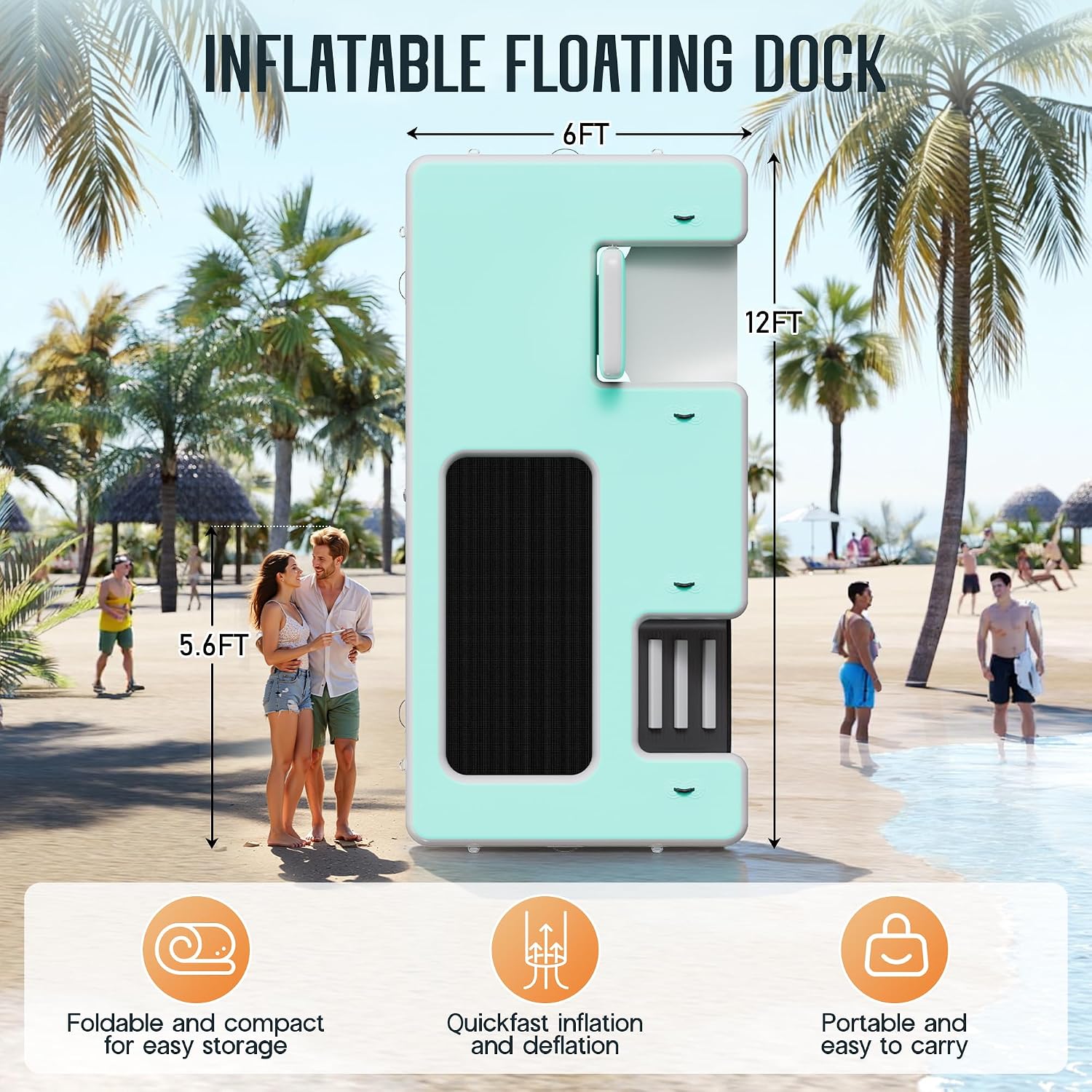 SPECRAFT Inflatable Floating Dock, Non-Slip 6/7/8/10/12 FT Air Dock Platform loating Island Raft with Rope Ladder for Pool Lake Beach Ocean