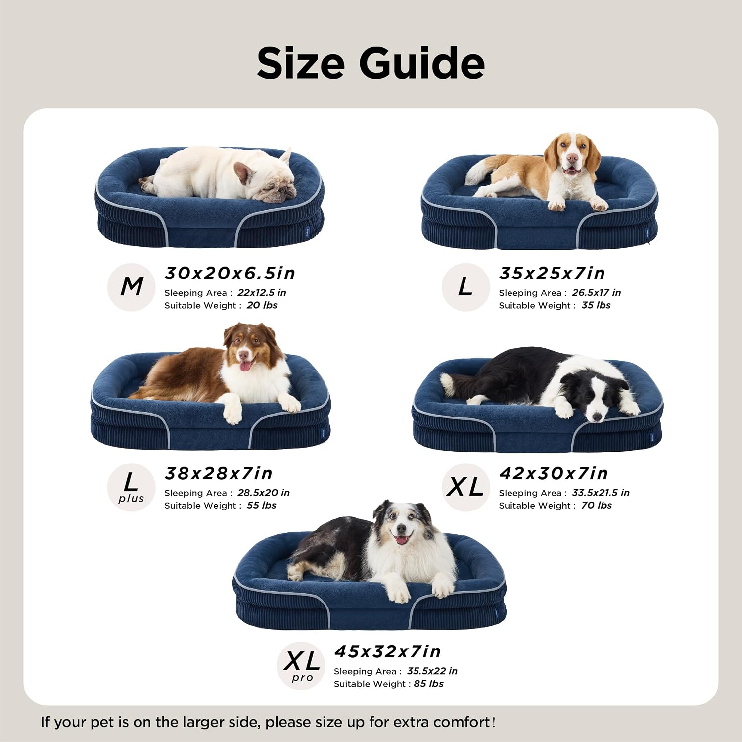 Bedsure Orthopedic Dog Bed Medium Size Dog - 360° Oval Bolster Medium Dogs Beds for Senior Dogs with Waterproof Washable Cover, Comfort Pet Sofa Couch with Ultra-Soft Fleece, Navy Blue, 30"