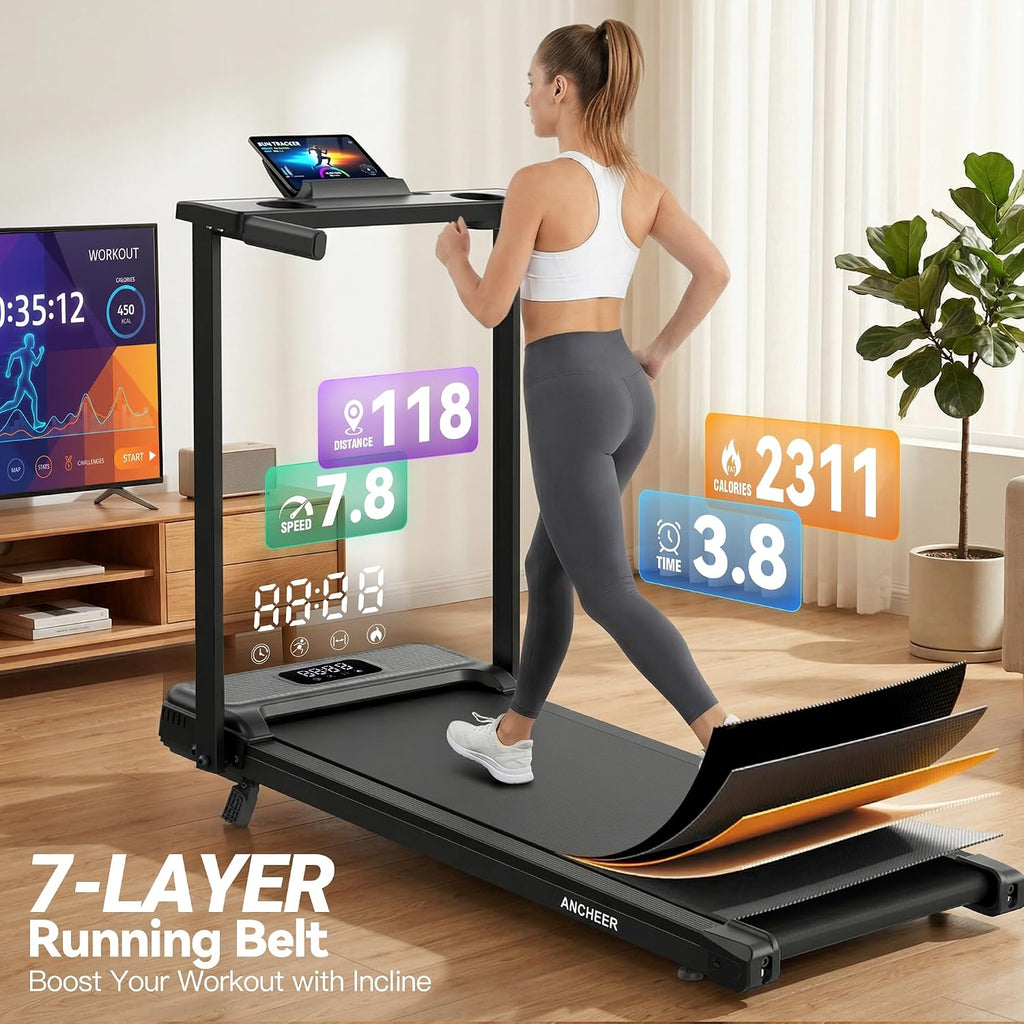 FUNMILY 3.5HP Walking Pad Incline Treadmill with Desk & Handle Bar, Heavy Duty 350 lbs Weight Capacity Portable Treadmill for Home and Office, Remote Control & LED Display