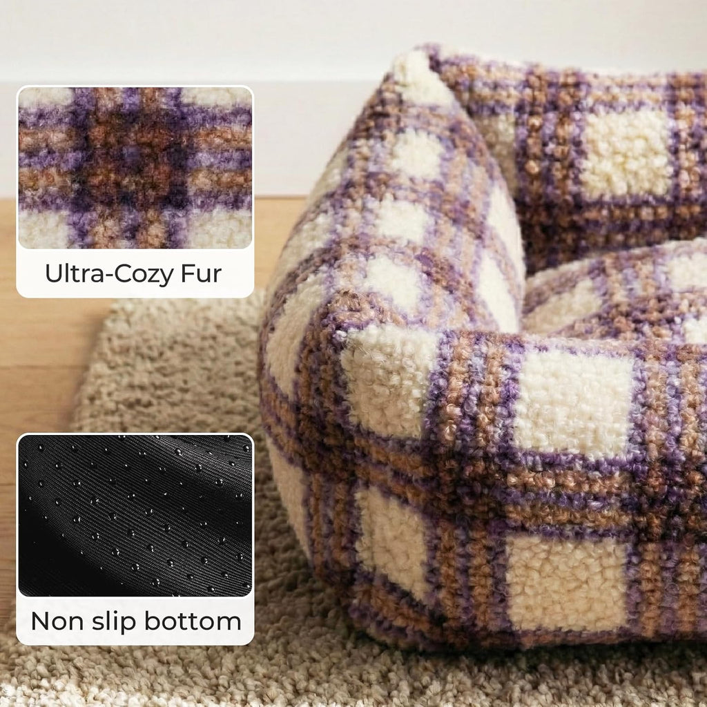 WESTERN HOME WH Dog Beds for Small Dogs & Cat, Washable Cat Bed - High Back Support Pet Sofa with Sides, Soft Small Pet Bed with Anti Slip Bottom, 20inch, Purple