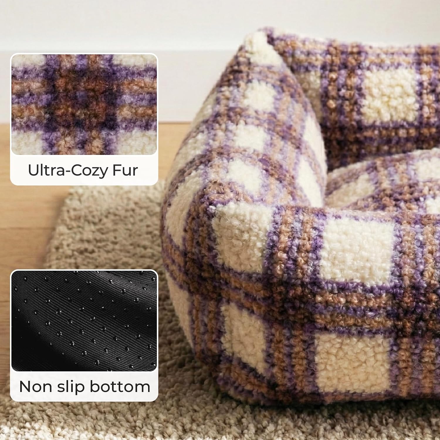 WESTERN HOME WH Dog Beds for Small Dogs & Cat, Washable Cat Bed - High Back Support Pet Sofa with Sides, Soft Small Pet Bed with Anti Slip Bottom, 20inch, Purple