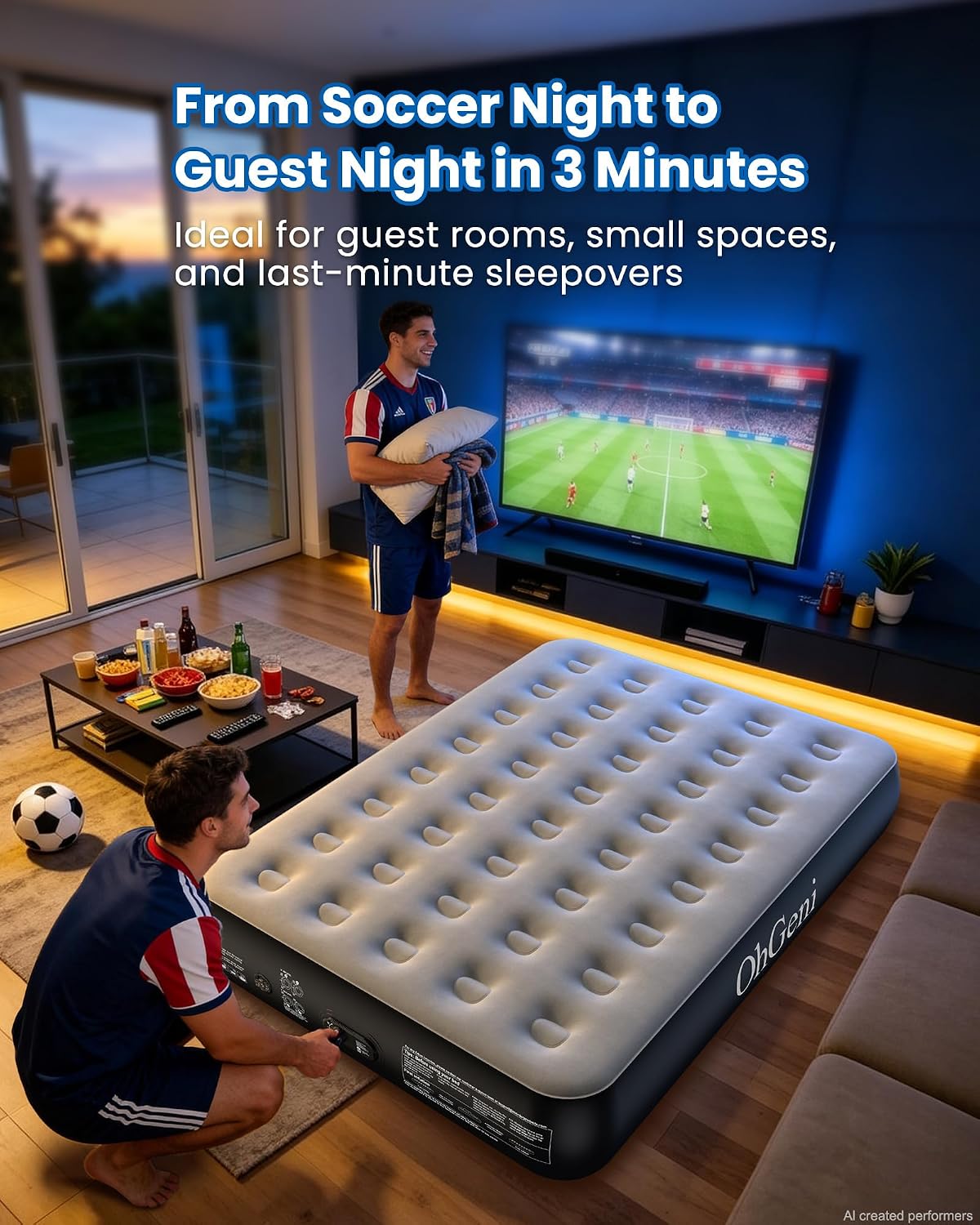 OhGeni Air Mattress Full with Built in Pump, 13" Raised Inflatable Blow up Mattress, Family Choice Award Winner, Portable Foldable Bed with Upgraded Surface for Home & Camping, 600 lbs