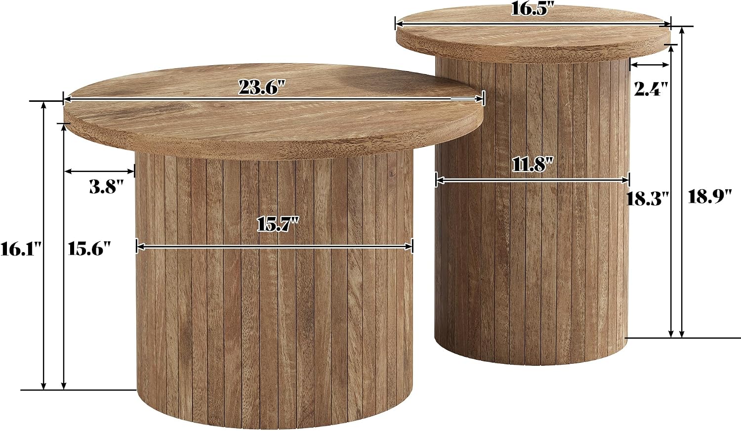 AMERLIFE Rustic Nesting Coffee Table Set of 2, Wood Finish Coffee Table Set, Farmhouse Round Sofa Side Tables for Living Room, Small Spaces, Natural Finish