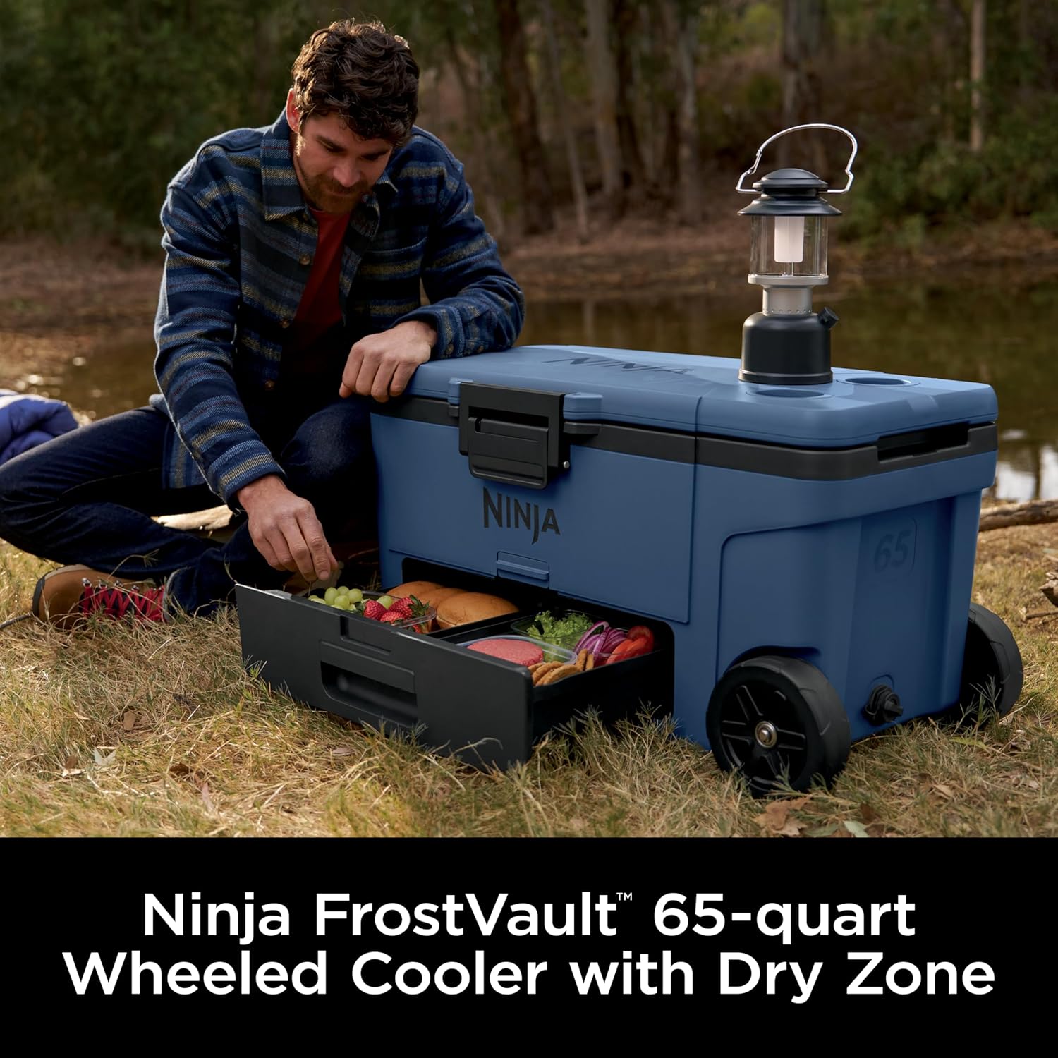 Ninja | FrostVault 65QT | Insulated with Temp Dry Storage Drawer | Keeps Ice Cold for Days | for the Beach, Camping, Picnics & More | Lakeshore Blue | FB265BL
