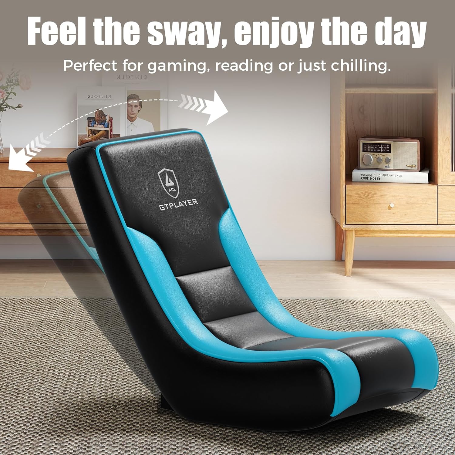 GTPLAYER Floor Rocker Gaming Chair – Adjustable Angle Limiter, Ultra Lightweight Ergonomic Floor Rocking Game Seat for Gaming and Lounging, Aqua