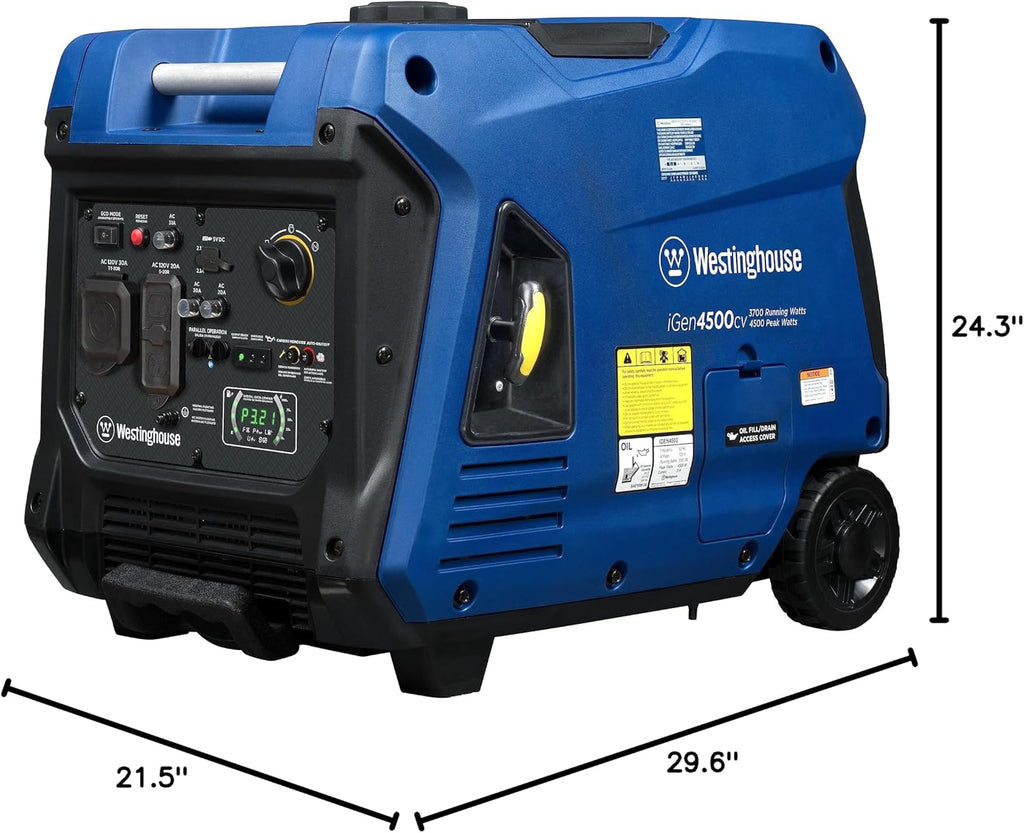 Westinghouse 5000 Peak Watt Super Quiet Portable Inverter Generator, Wheel & Handle Kit, RV Ready 30A Outlet, Gas Powered, CO Sensor, Parallel Capable,Blue