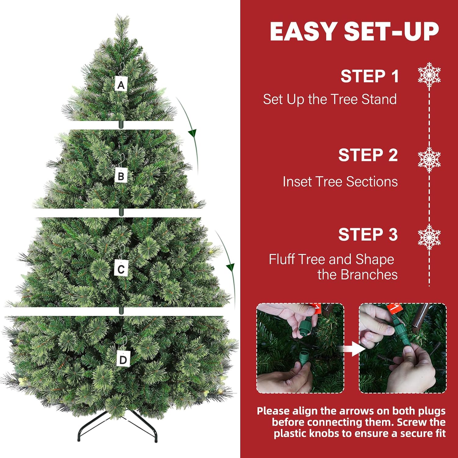 7.5 ft Prelighted Pine Christmas Tree, Artificial Christmas Tree with 450 Warm White Lights, 1580 PVC Branch Tips, Premium Stand, Easy Assembly for Indoor Holiday Decorating