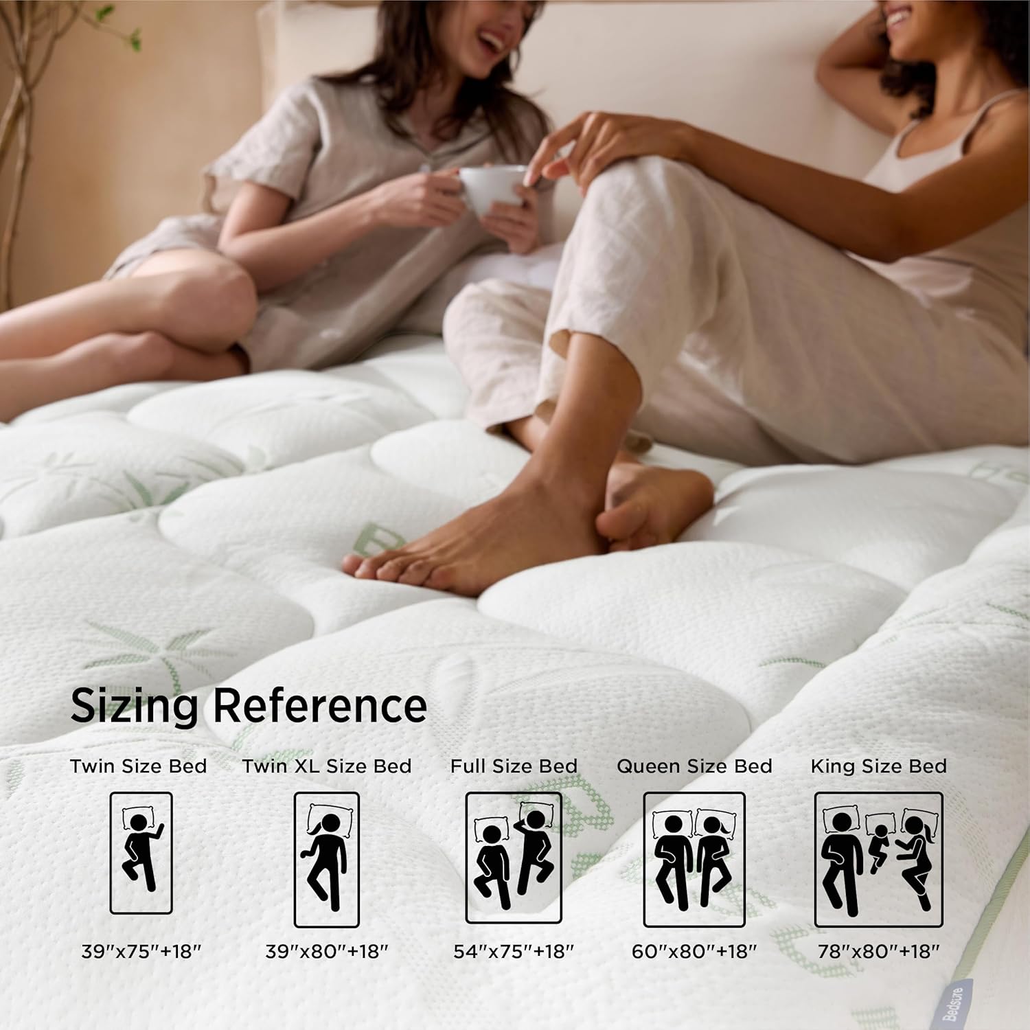 Bedsure 2-in-1 Mattress Topper, 5 Inch Memory Foam Mattress Topper Queen, 3 Inch Memory Foam + 2 Inch Viscose Made from Bamboo Mattress Topper Pad Cover, Flippable Memory Foam with Dual Comfort, White
