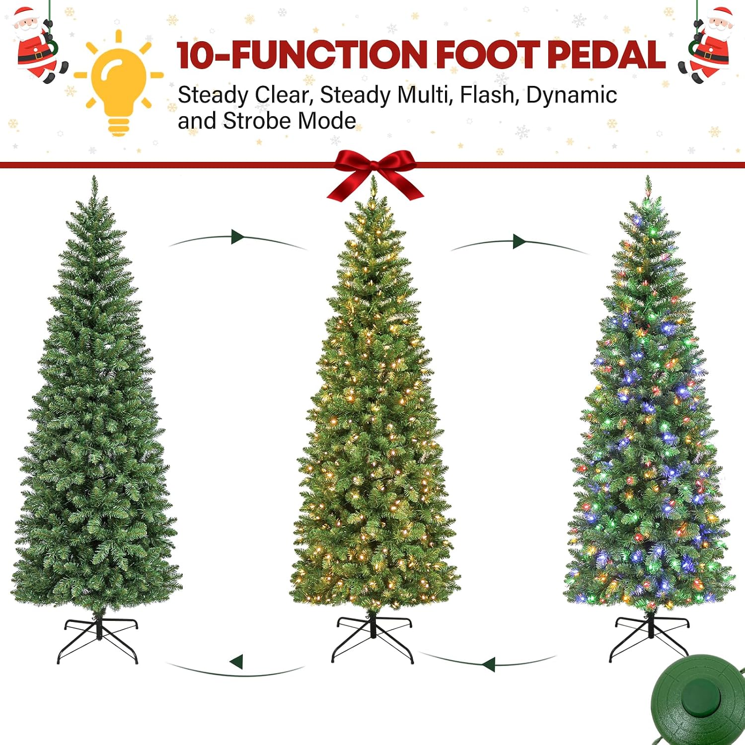 6 ft Prelit Pencil Slim Christmas Tree, 200 Color Changing LED Lights, 544 Branch Tips, Metal Stand and Hinged Branches, Easy Assembly for Indoor Holiday Decorating, 10 Modes