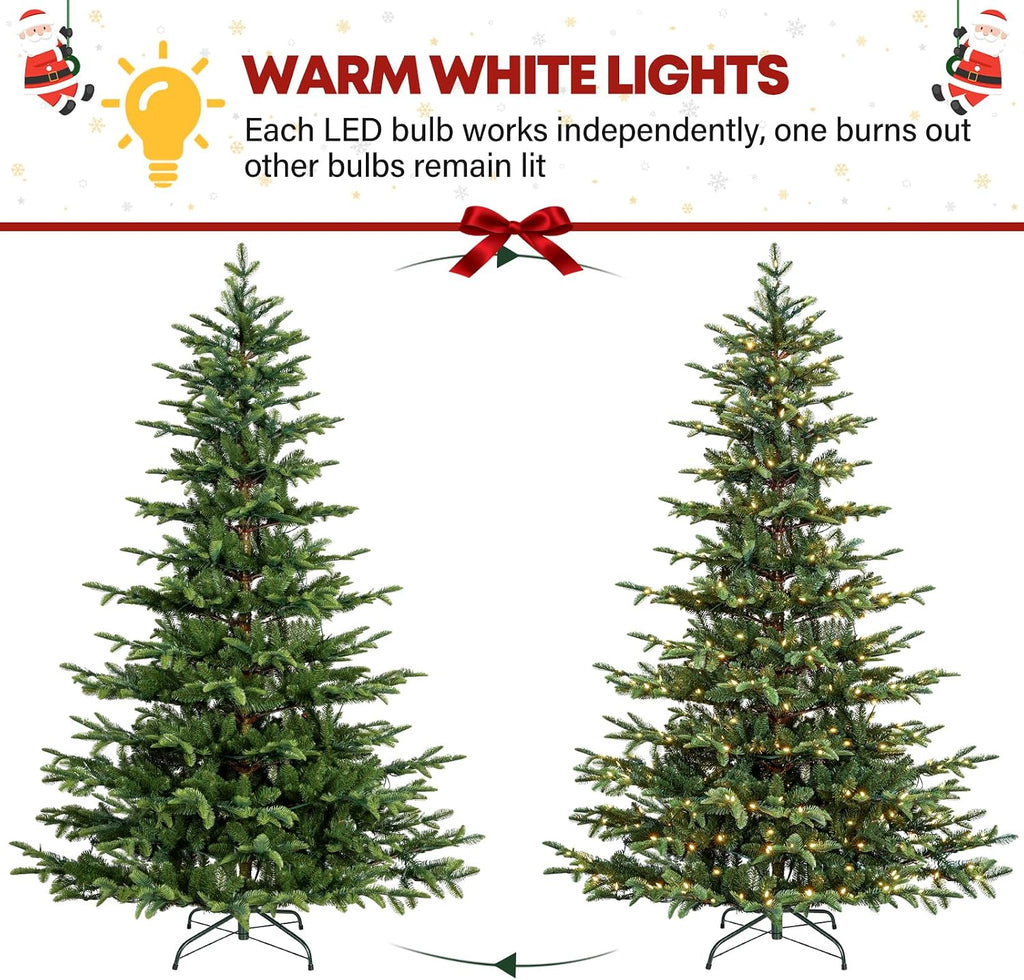 7.5 ft Lighted Artificial Christmas Tree, 450 Warm White LED Lights, 1173 PE&PVC Branch Tips, Premium Stand, Easy Assembly for Indoor Holiday Decorating