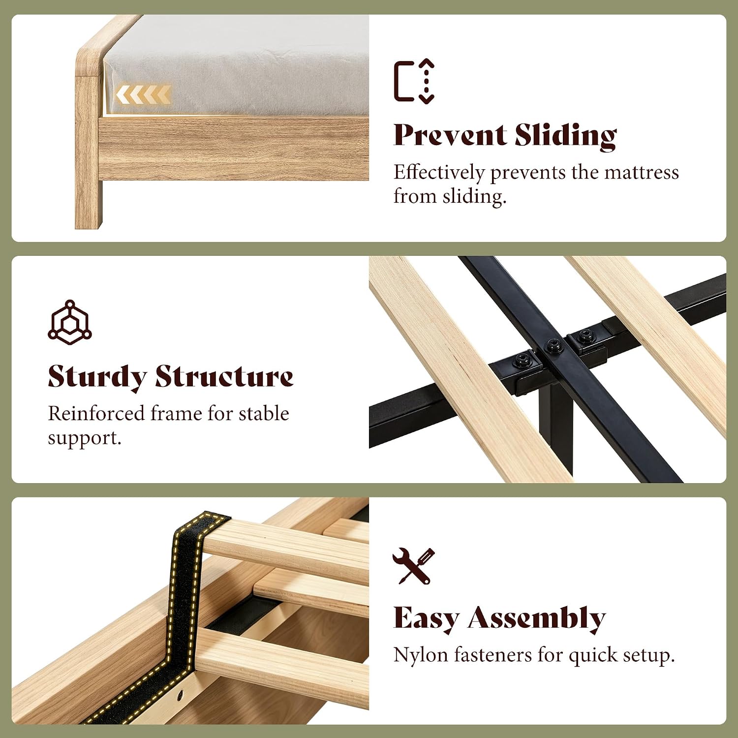 AMERLIFE Wood Queen Size Bed Frame with Headboard & Footboard, Modern Fluted Wooden Platform Bedframe with Rounded Safety Edges, Wood Slat Support, No Box Spring Needed, Easy Assembly, Natural Oak