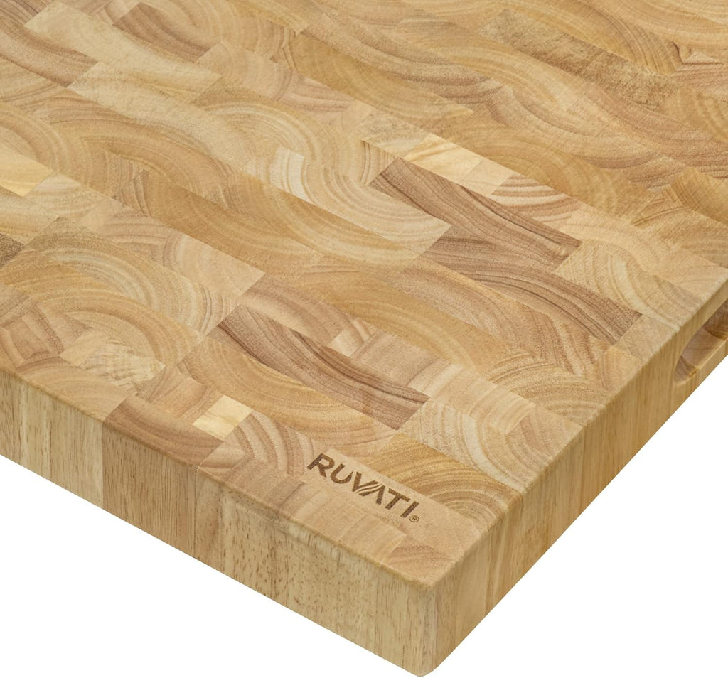 Ruvati 17 x 16 x 2 inch thick End-Grain French Oak Butcher Block Solid Wood Large Cutting Board - RVA2445OAK