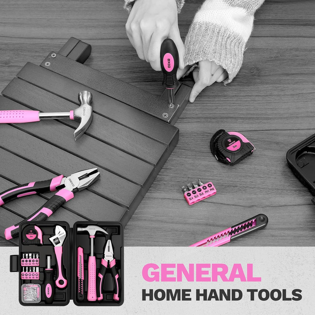 DEKOPRO 86PCS Pink Tool Set Household DIY Tool Kit for Women with Storage Toolbox, Small Compact Hand Tool Box Set for Home Use, DIY, Apartment, Office & Home Repair