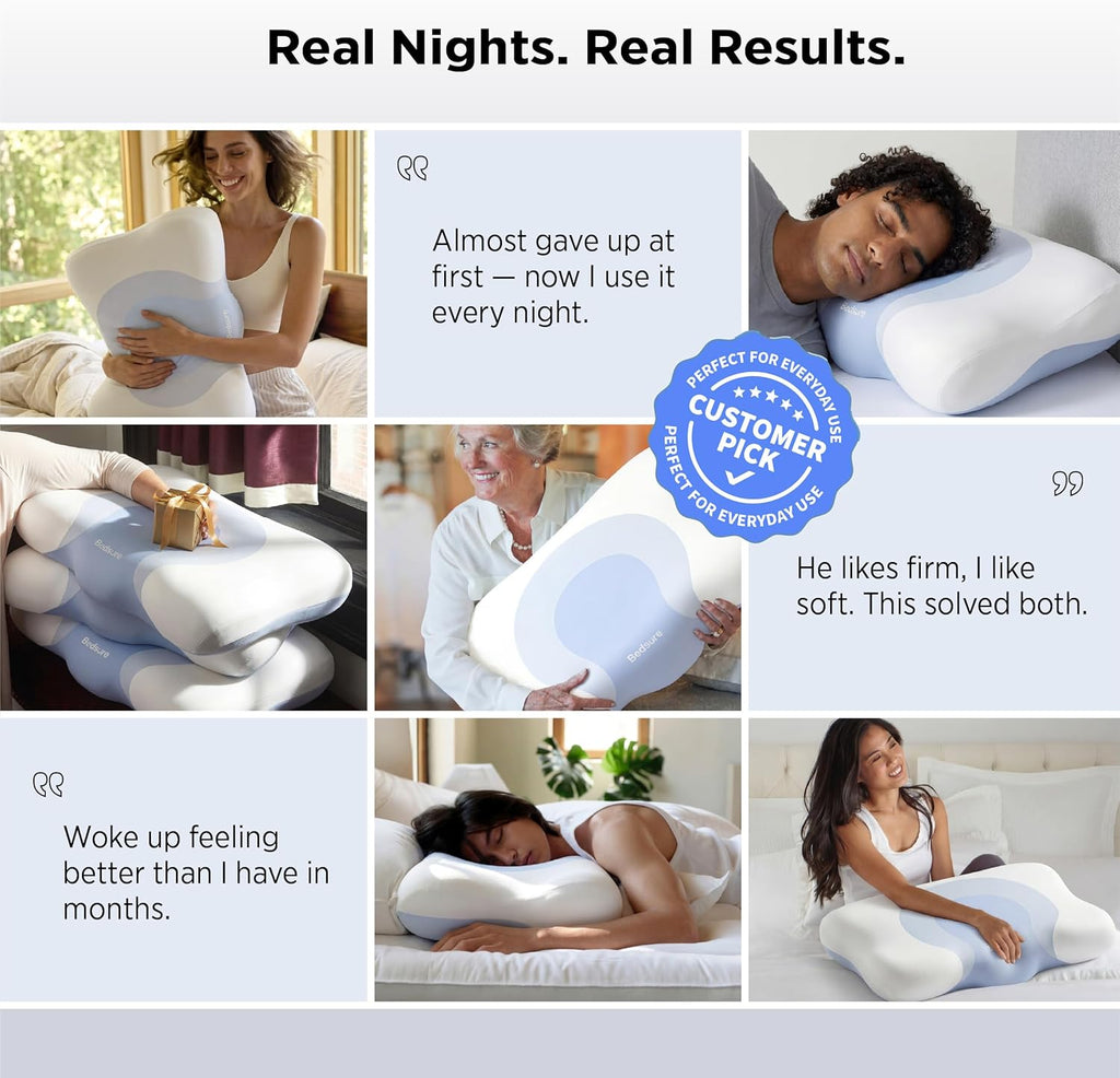 Bedsure Cervical Neck Pillow - Memory Foam Pillows for Ergonomic Orthopedic Pillow for Neck Pain Relief, Double - Sided Design Shape Gently Cradles Head & Provides for Side & Back Sleepers