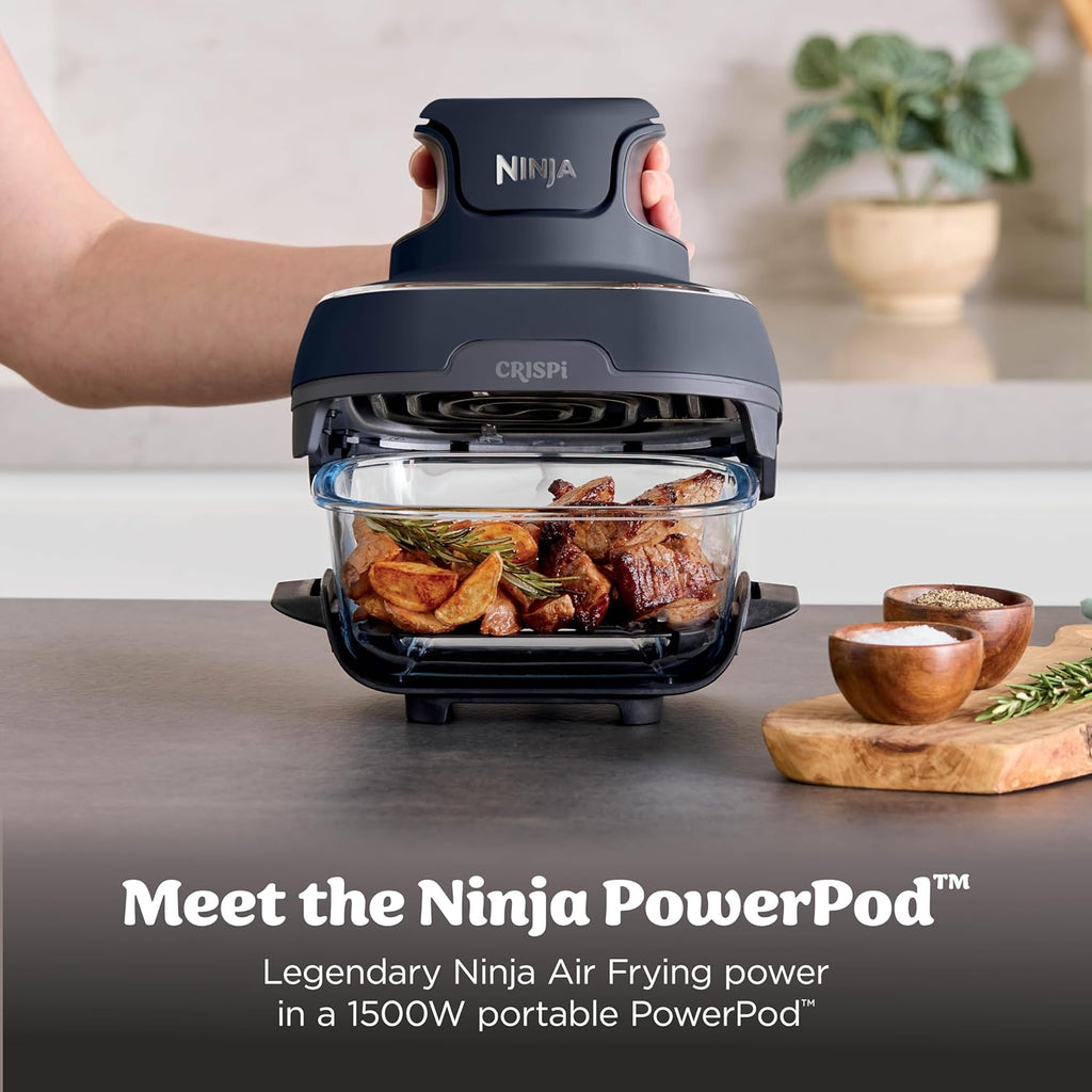 Ninja Crispi 4 in 1 Glass Air Fryer, 450°F, Non Toxic, 4QT and 6 Cup Containers with Lids, Dishwasher Safe, Cyberspace Gray, 1 Count, FN101GY