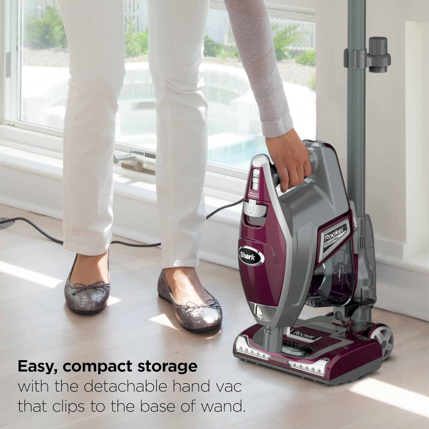 Shark Rocket Pet Plus | Corded Stick Vacuum Cleaner for Carpet, Rugs & Hard Floors | Lightweight Hand Vacuum for Pet Hair | LED Headlights | XL Dust Cup | 2 Attachments | Bordeaux/Silver | HV322