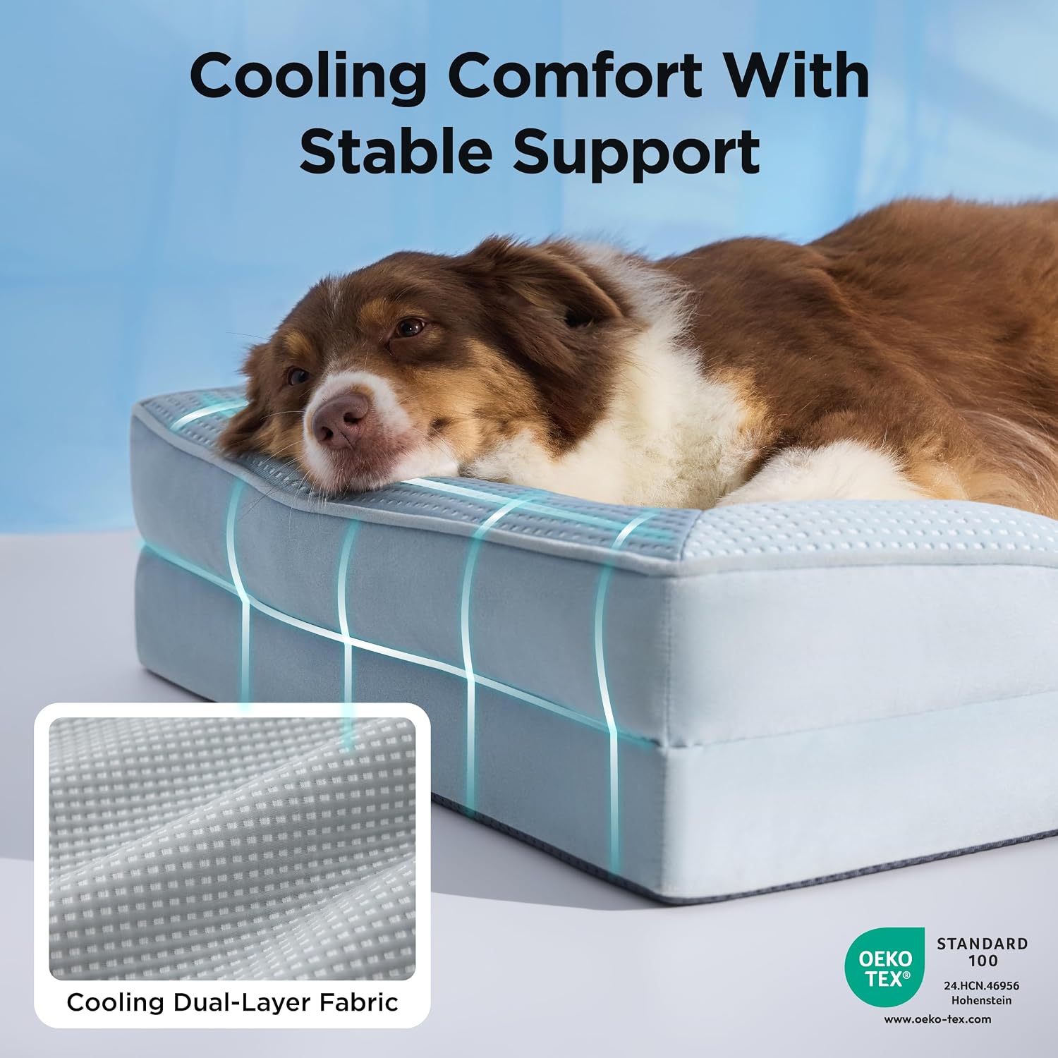 Bedsure L Plus Cooling Dog Bed for Large Dogs - Orthopedic Dog Cat Cooling Bed Washable, Big Comfort Dogs Couch Sofa with Waterproof Removable Cover, Pet Bed with Nonskid Bottom, Cooling Blue, 38"