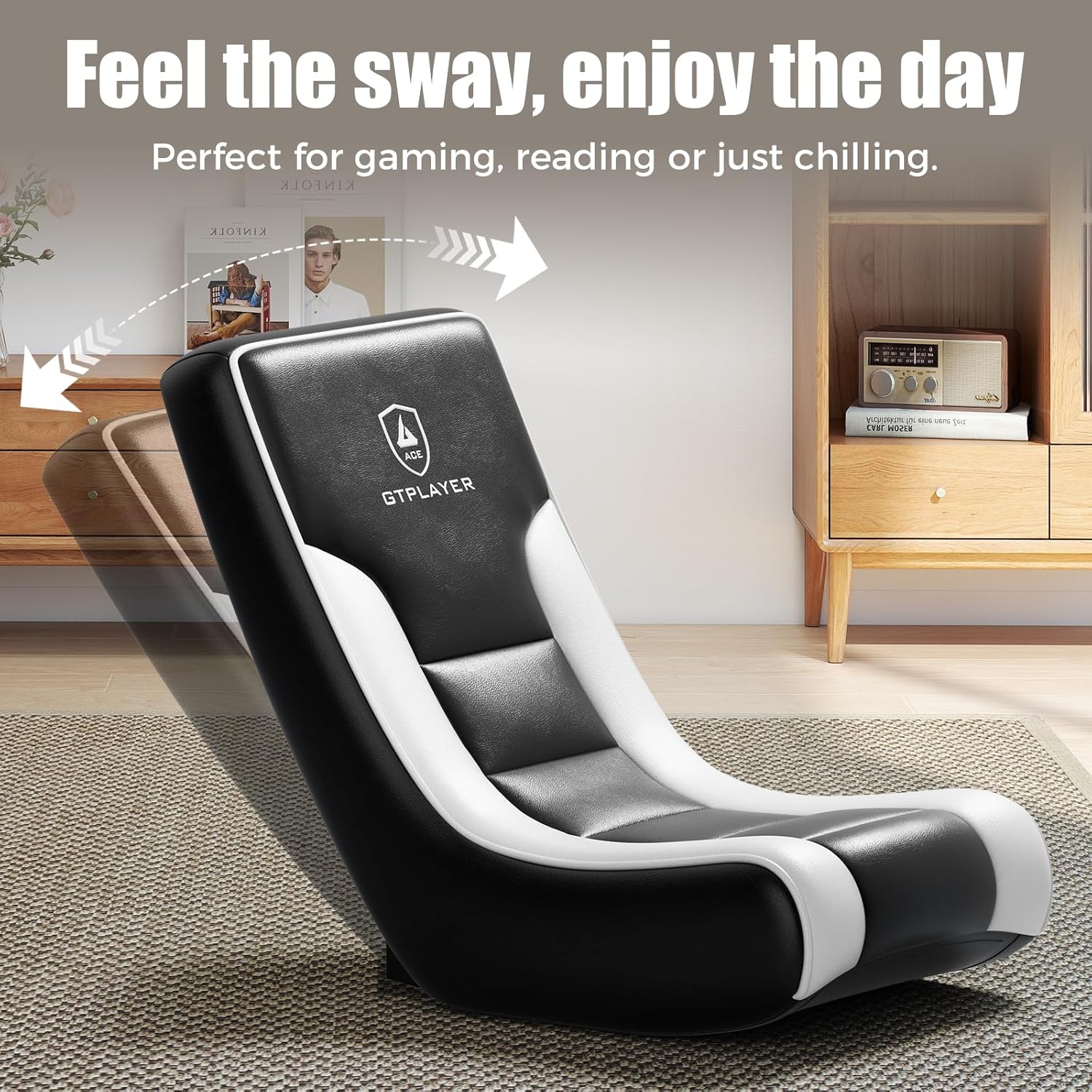 GTPLAYER Floor Rocker Gaming Chair – Adjustable Angle Limiter, Ultra Lightweight Ergonomic Floor Rocking Game Seat for Gaming and Lounging, White