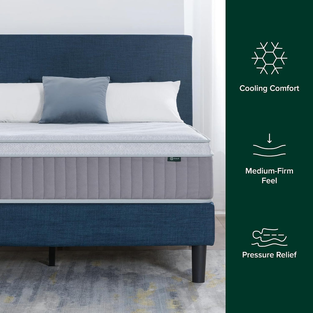 Zinus Cool Support 12 Inch Hybrid Mattress, Cooling Gel Memory Foam, Heavy Duty Individually Wrapped Coils, Soothing Pressure Relief, Medium Firm Feel, CertiPUR-US Certified, Queen
