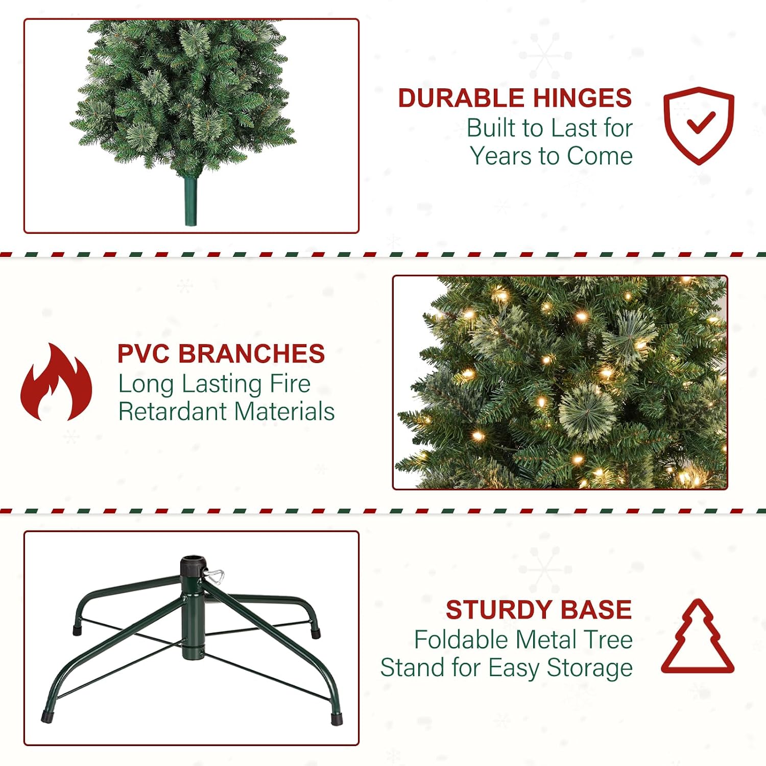 6 ft Lighted Pencil Slim Christmas Tree, Artificial Christmas Tree with 200 Warm White LED Lights, 544 PVC Tips, Foldable Metal Stand and Hinged Branches for Decor, Party