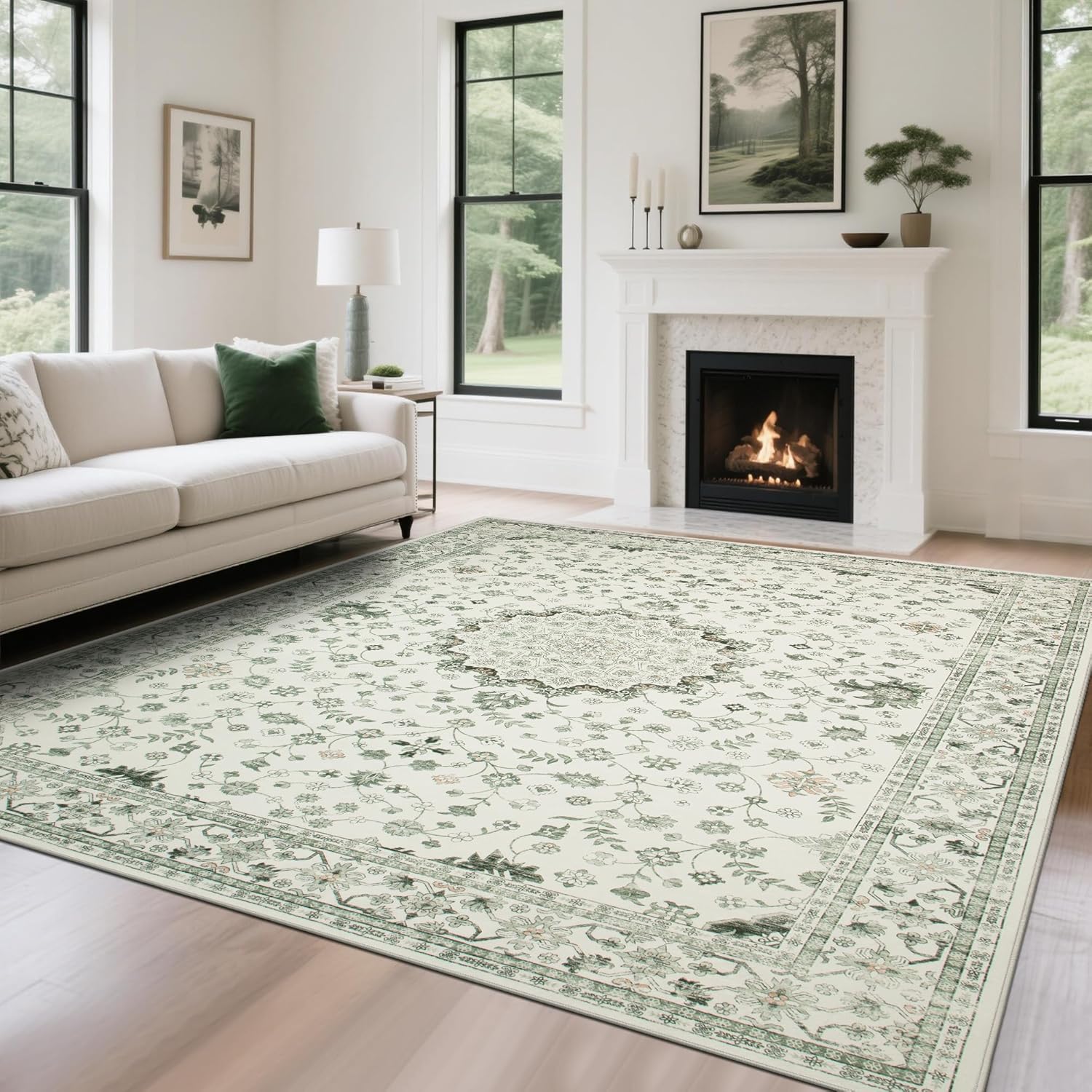Srugn Washable Rugs 5x7 Area Rugs for Living Room,Bedroom,Dining Room- Ultra Soft Faux Wool Nursery Rug for Baby Girl,Neutral Light Pink Low Pile Vintage Carpets for Dorm Kids Playroom,Non Slip