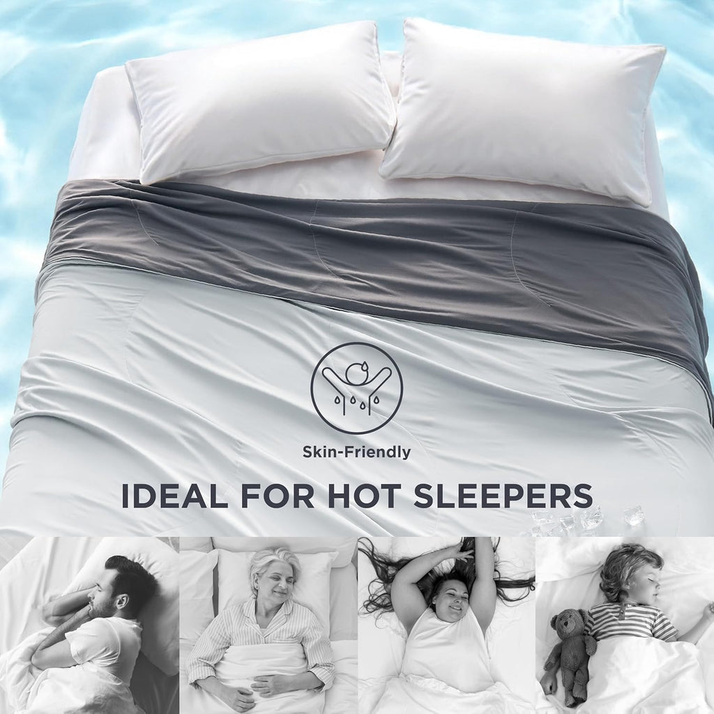 Bedsure Cooling Comforter - Cooling Blankets for Hot Sleepers, Ice Cold Summer Blanket Queen Size for Bed, Lightweight Breathable Double-Sided Comforter for Night Sweats, Grey, 90x90 Inches