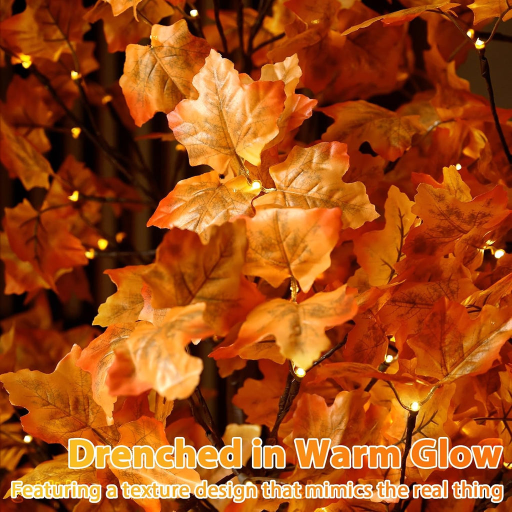 VIVATREES 2 Pack 6FT Artificial Lighted Maple Tree, Light Up Fall Tree with 240 LED Warm White Lights for Indoor Outdoor Autumn Halloween Thanksgiving Decor