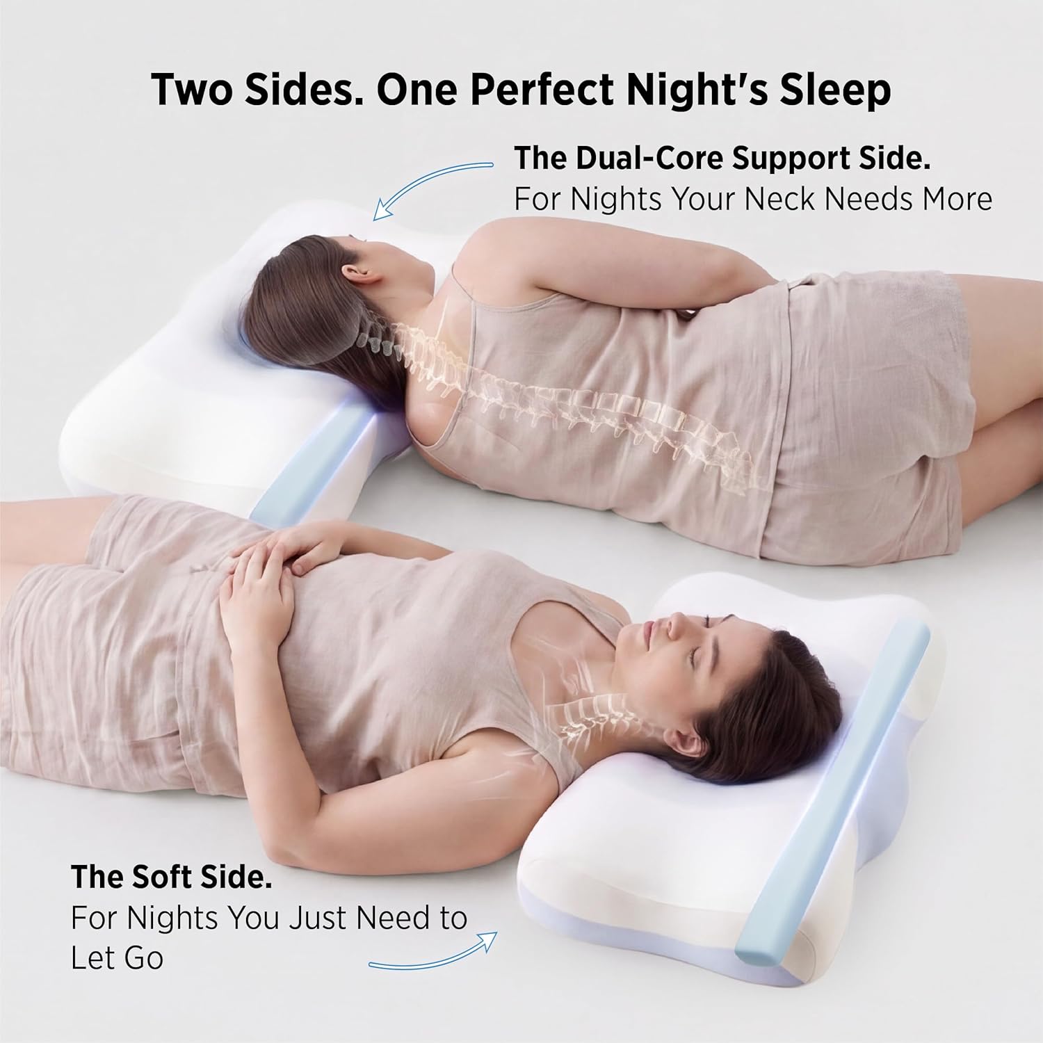 Bedsure Cervical Neck Pillow - Memory Foam Pillows for Ergonomic Orthopedic Pillow for Neck Pain Relief, Double - Sided Design Shape Gently Cradles Head & Provides for Side & Back Sleepers