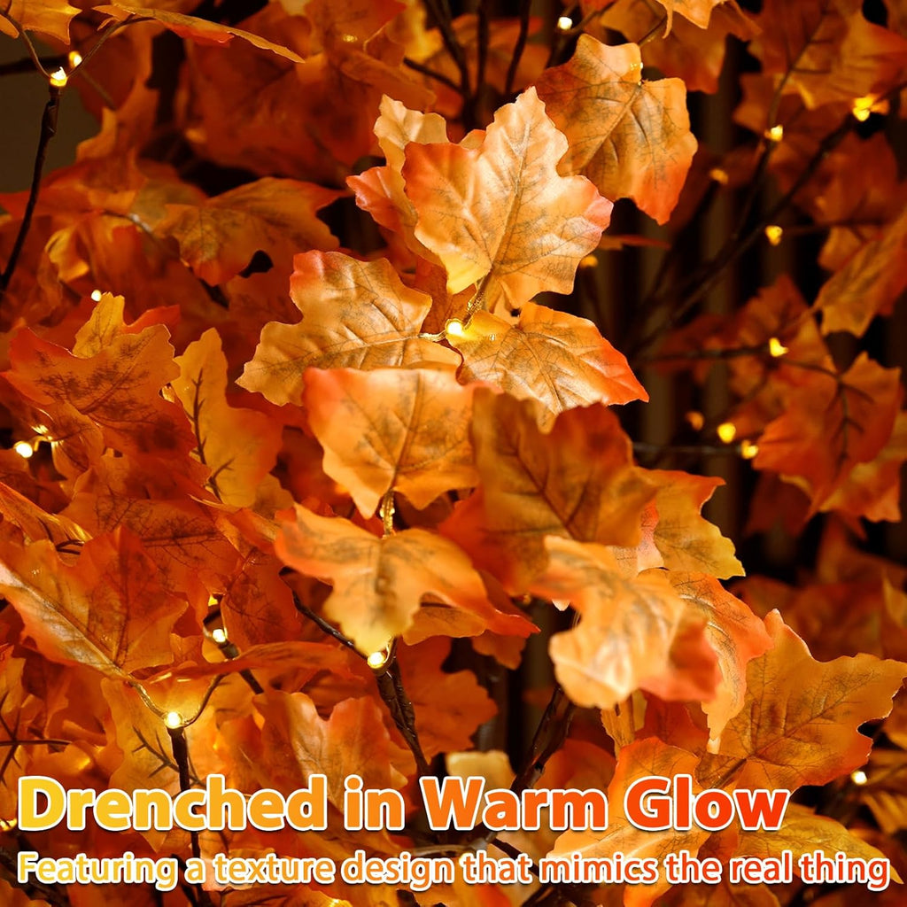 VIVATREES 5FT Artificial Lighted Maple Tree with 96 LEDs, Fall Tree with Warm White Lights for Indoor Outdoor Autumn Halloween Thanksgiving Decor