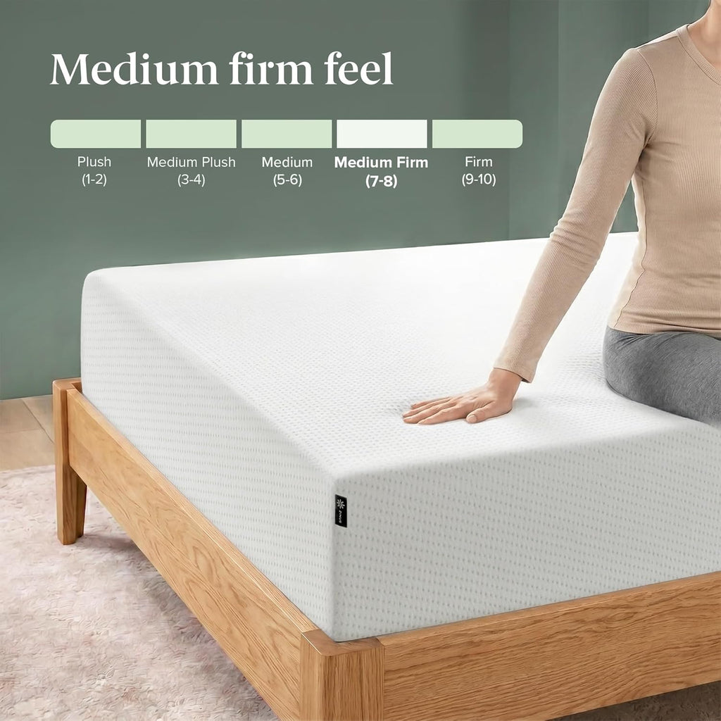 Zinus Green Tea Memory Foam Mattress 10 Inch, Pressure-Relieving Comfort & Full-Body Support, Naturally Fresh, Medium Firm Feel, CertiPUR-US & Oeko-TEX Certified Safe Materials, Queen