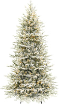 7.5 ft Lighted Artificial Flocked Christmas Tree, 450 Warm White LED Lights, 2933 PE&PVC Realistic Frosted Tips, Metal Stand and Hinged Branches Included