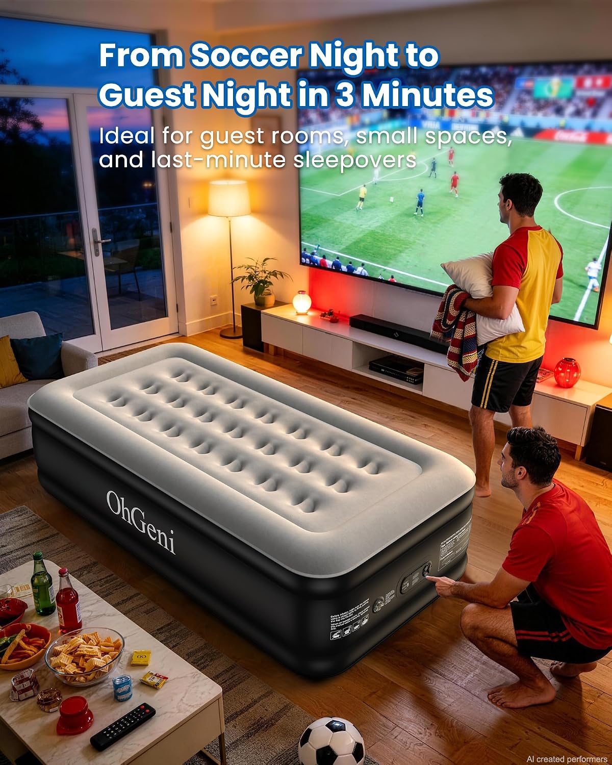 OhGeni 20" Twin Air Mattress with Built in Pump, Portable Blow up Mattress, 72Hr Leak-Proof Test Airbed for Guests & Home, Ideal for Single Person, Better to Get up, 300LBS