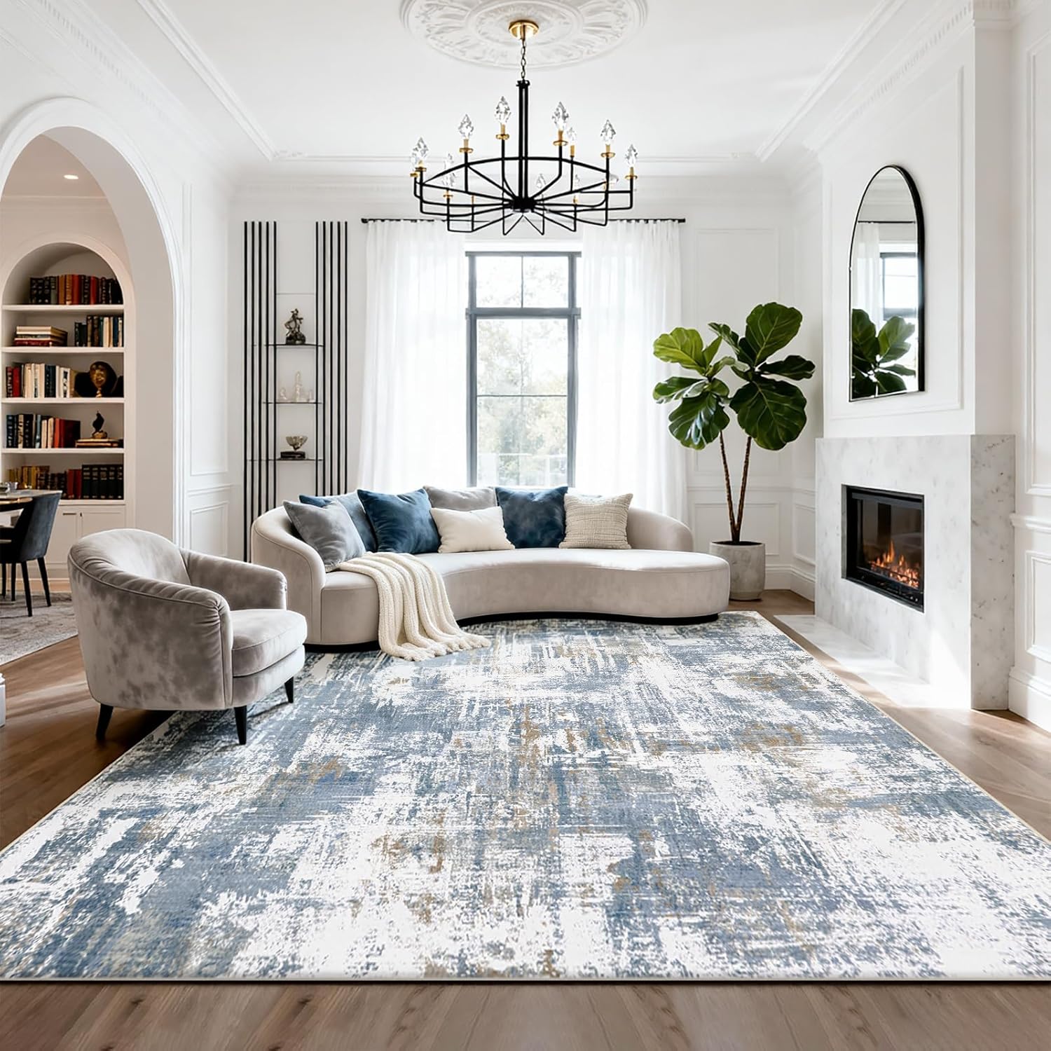 Srugn Washable Rugs 8x10 Area Rugs for Living Room,Ultra Soft Faux Wool Retro Rugs for Bedroom,Dining Room,Non Slip&Non-Shedding Low Pile Vintage Print Rug Indoor Large Carpets for Home Office Decor