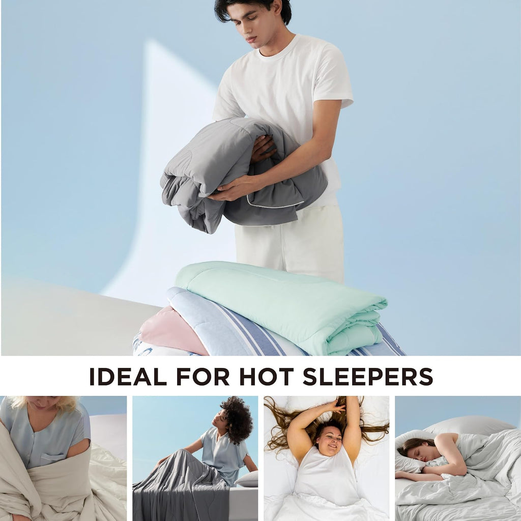 Bedsure Cooling Blankets for Hot Sleepers - Cooling Comforter, Cold Summer Blanket Queen Size for Bed, Ice Breathable and Lightweight Gift for Night Sweats, Linen, 90x90 Inches