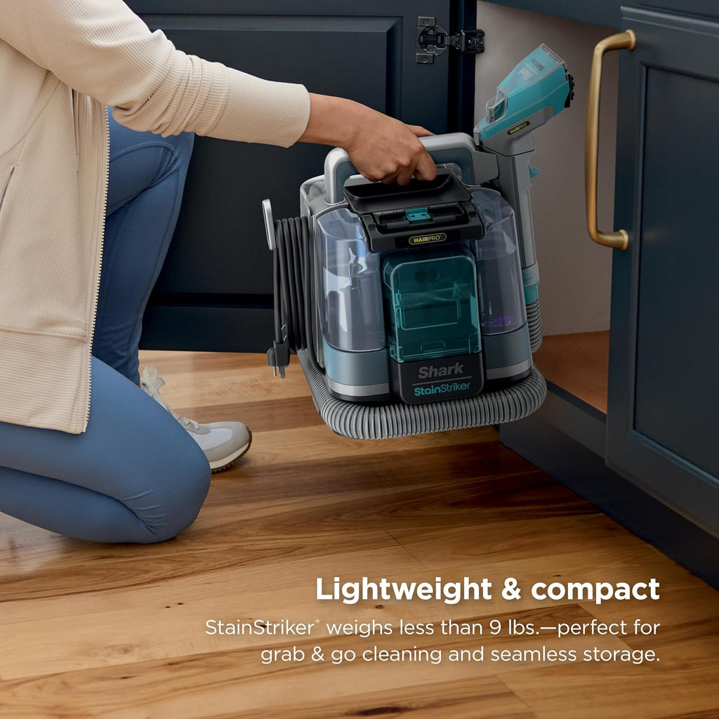 Shark StainStriker HairPro | Portable Carpet, Upholstery & Rug Cleaner | 3 Tools | Self-Cleaning | Perfect for Pets | Ultra-Powerful Stain & Odor Remover | Pet & OXY Solutions | Teal | PX253BRN