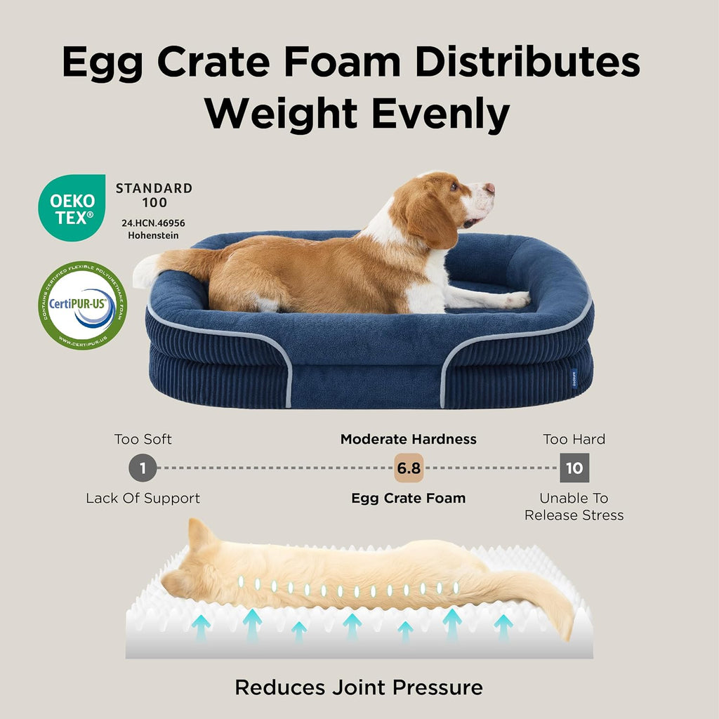 Bedsure Orthopedic Dog Bed Medium Size Dog - 360° Oval Bolster Medium Dogs Beds for Senior Dogs with Waterproof Washable Cover, Comfort Pet Sofa Couch with Ultra-Soft Fleece, Navy Blue, 30"