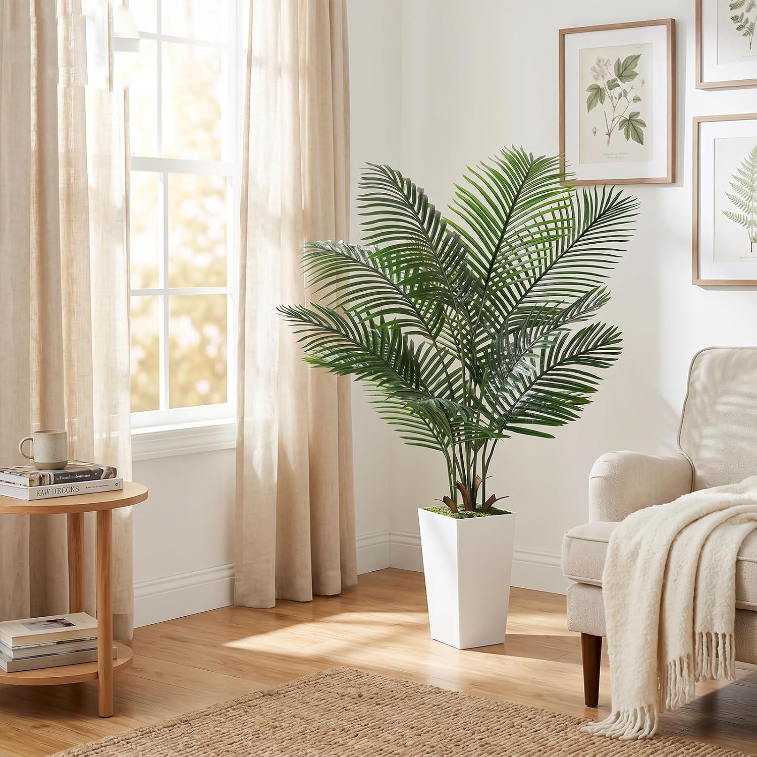 VIVATREES Palm Tree 6FT Artificial, 72in Tall Faux Palm Tree with 15.7 White Planter, Fake Potted Tree for Indoor & Outdoor Home Office Decor