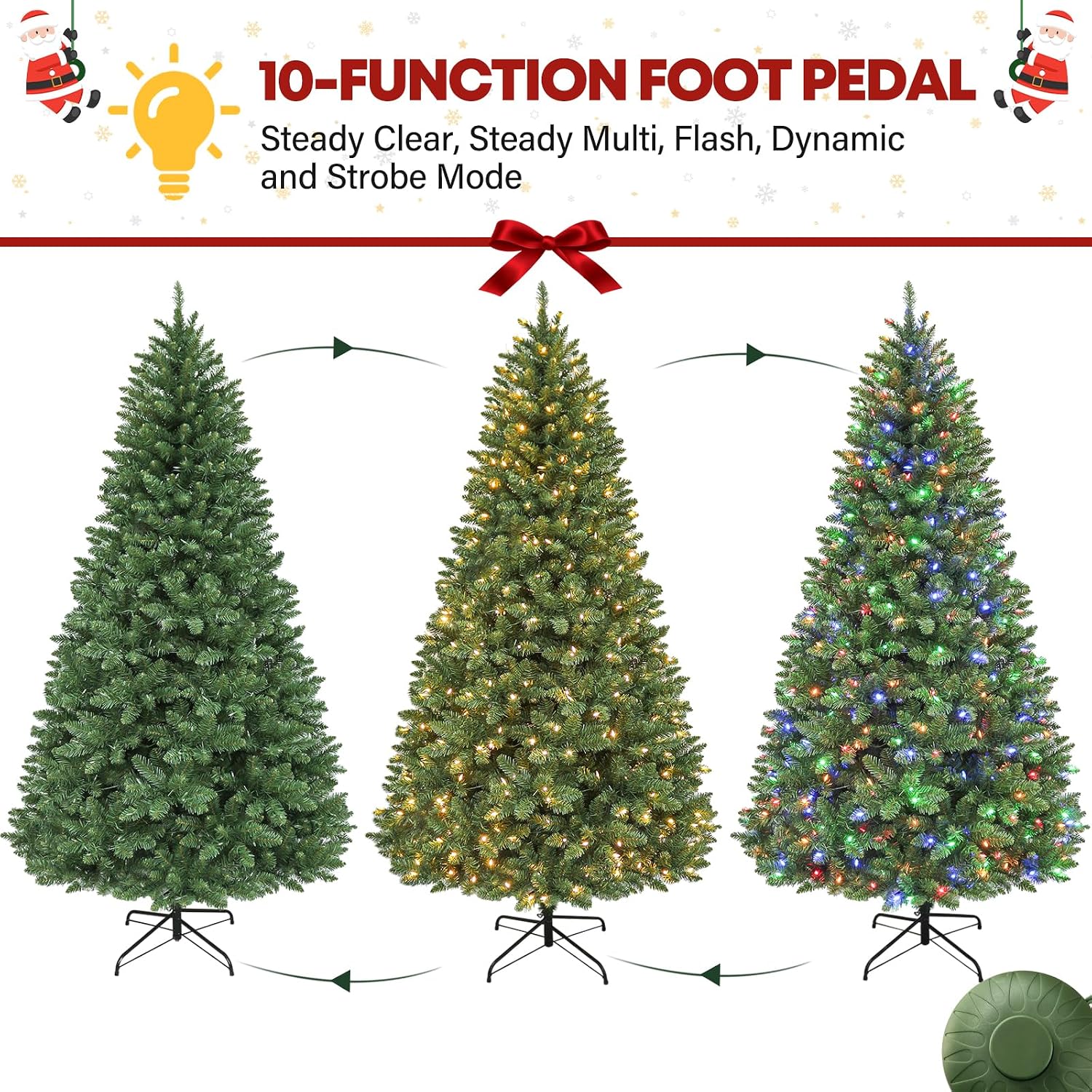 7.5 ft Lighted Christmas Tree, Artificial Christmas Tree with 450 Multicolor LED Lights, 1450 Tips, Metal Stand and Hinged Branches for Holiday Decor, 10 Modes