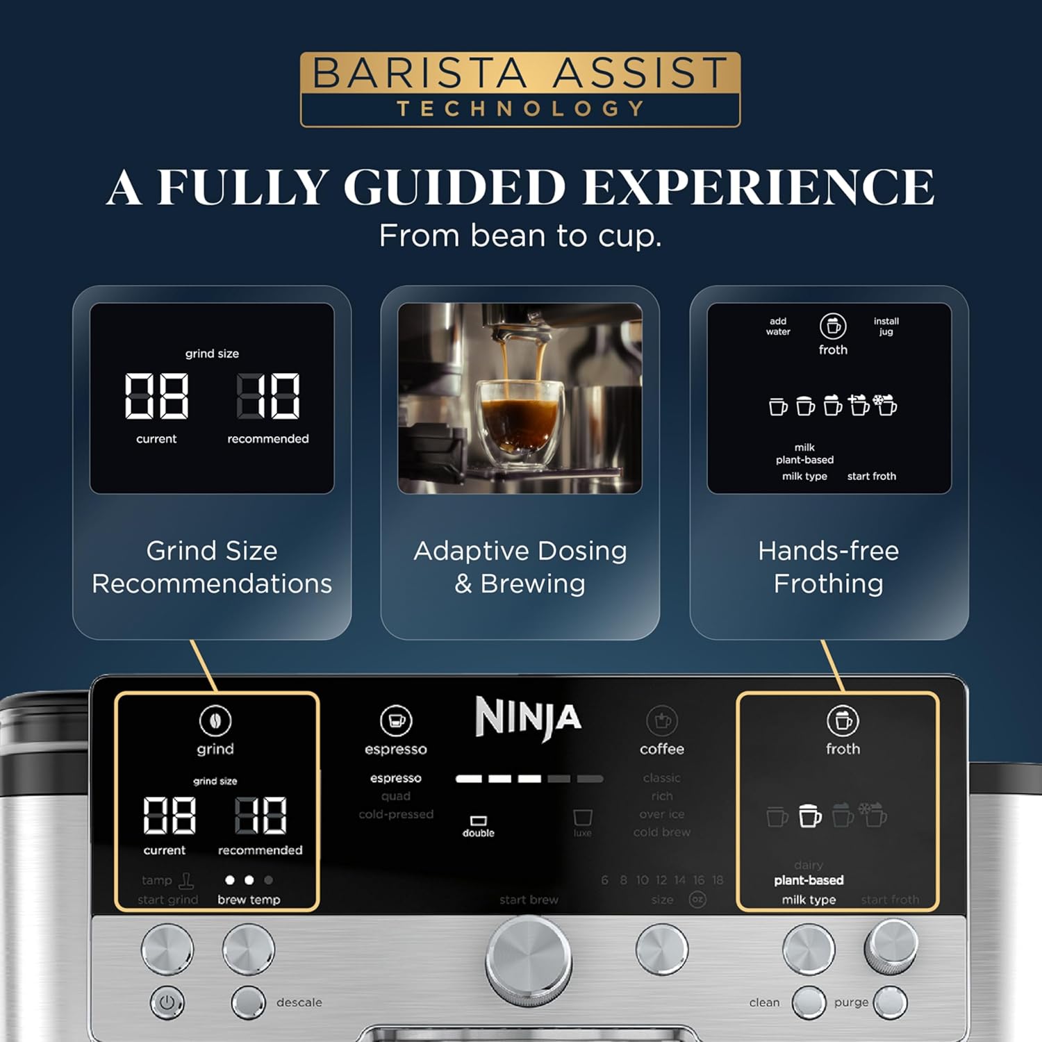 Ninja Luxe Café Premier 3-in-1 Espresso Machine, Drip Coffee, & Rapid Cold Brew | Built-in Coffee Grinder, Hands-Free Milk Frother, Assisted Tamper for Cappuccinos & Lattes | Stainless Steel | ES601