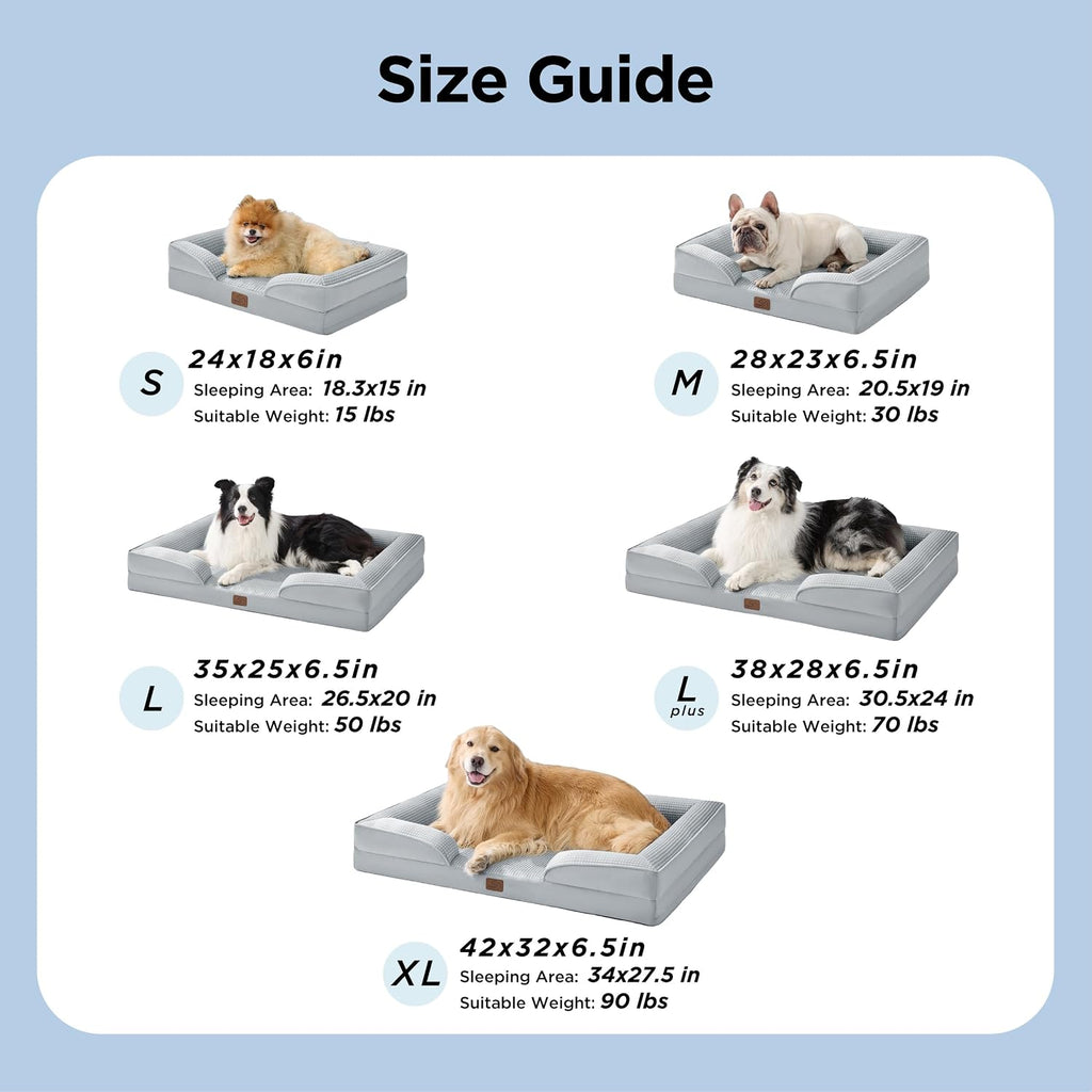 Bedsure L Plus Cooling Dog Bed for Large Dogs - Orthopedic Dog Cat Cooling Bed Washable, Big Comfort Dogs Couch Sofa with Waterproof Removable Cover, Pet Bed with Nonskid Bottom, Cooling Blue, 38"
