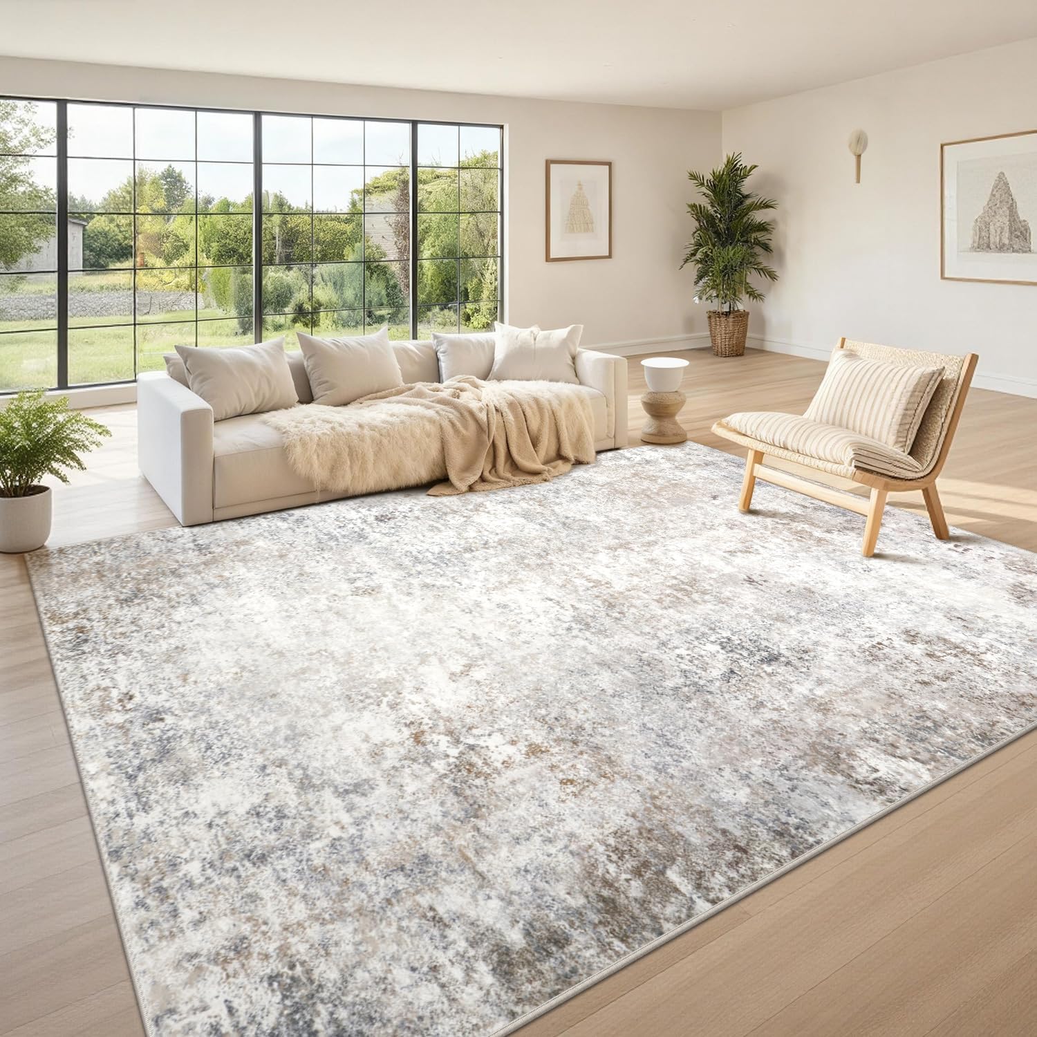 Srugn Washable Rugs 5x7 Area Rugs for Living Room,Bedroom,Dining Room- Ultra Soft Faux Wool Nursery Rug for Baby Girl,Neutral Light Pink Low Pile Vintage Carpets for Dorm Kids Playroom,Non Slip