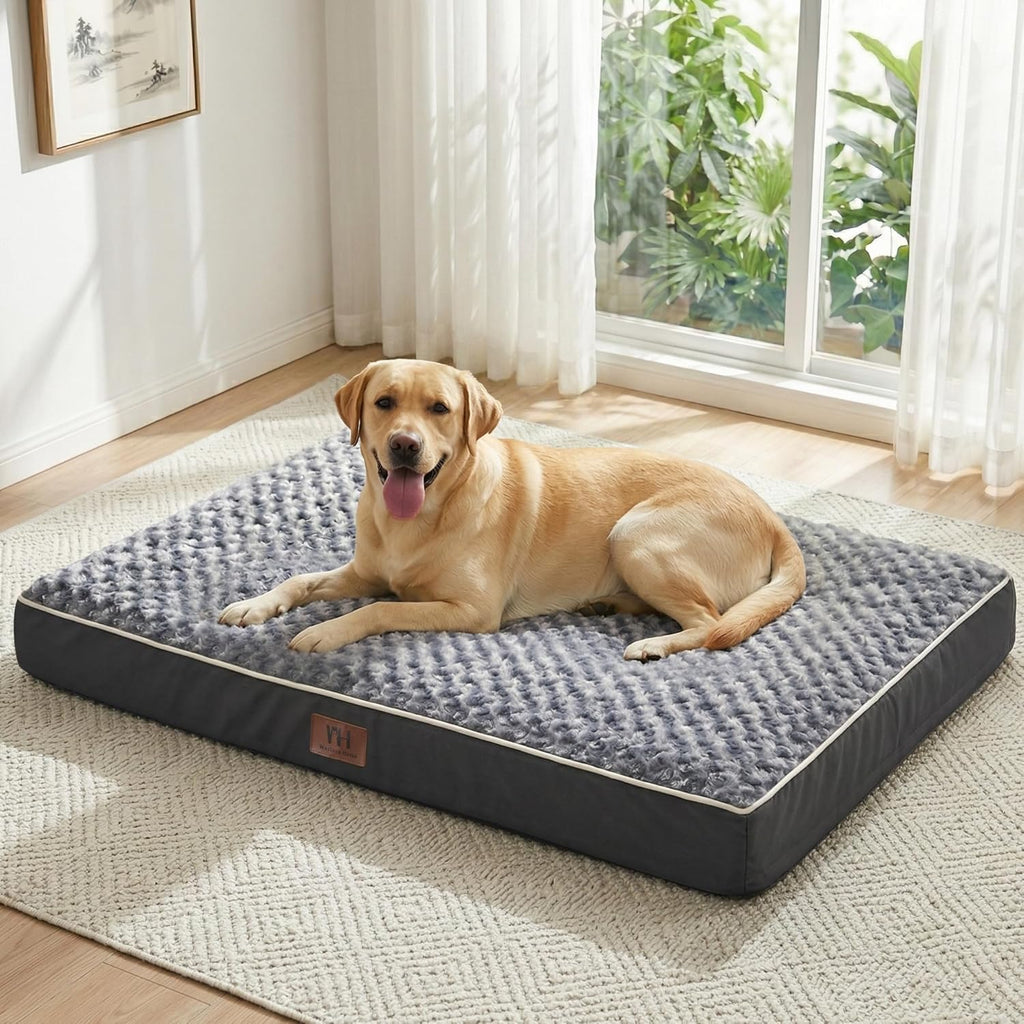 WESTERN HOME WH Orthopedic XXL Dog Bed, Waterproof Extra Large Dog Bed with Removable Washable Cover and Nonskid Bottom, Thick Egg Crate Foam XXL Pet Beds, Grey 47"